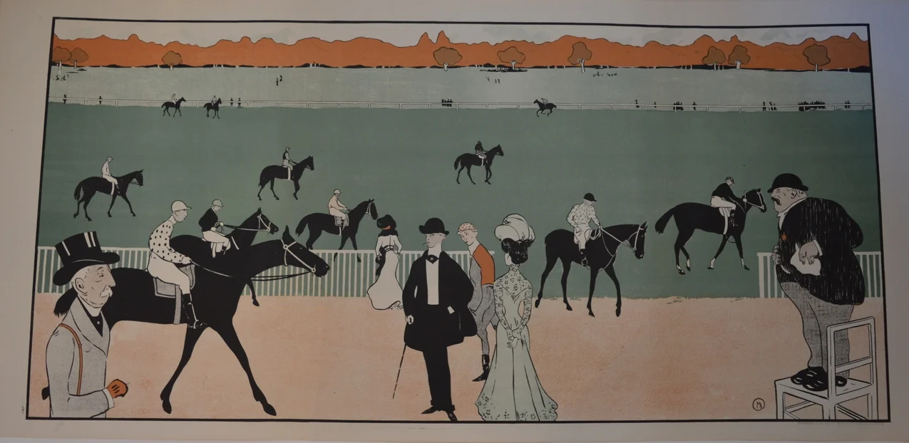 'Racing Scene' Dimensions: 120cm x 58cm, unframed.