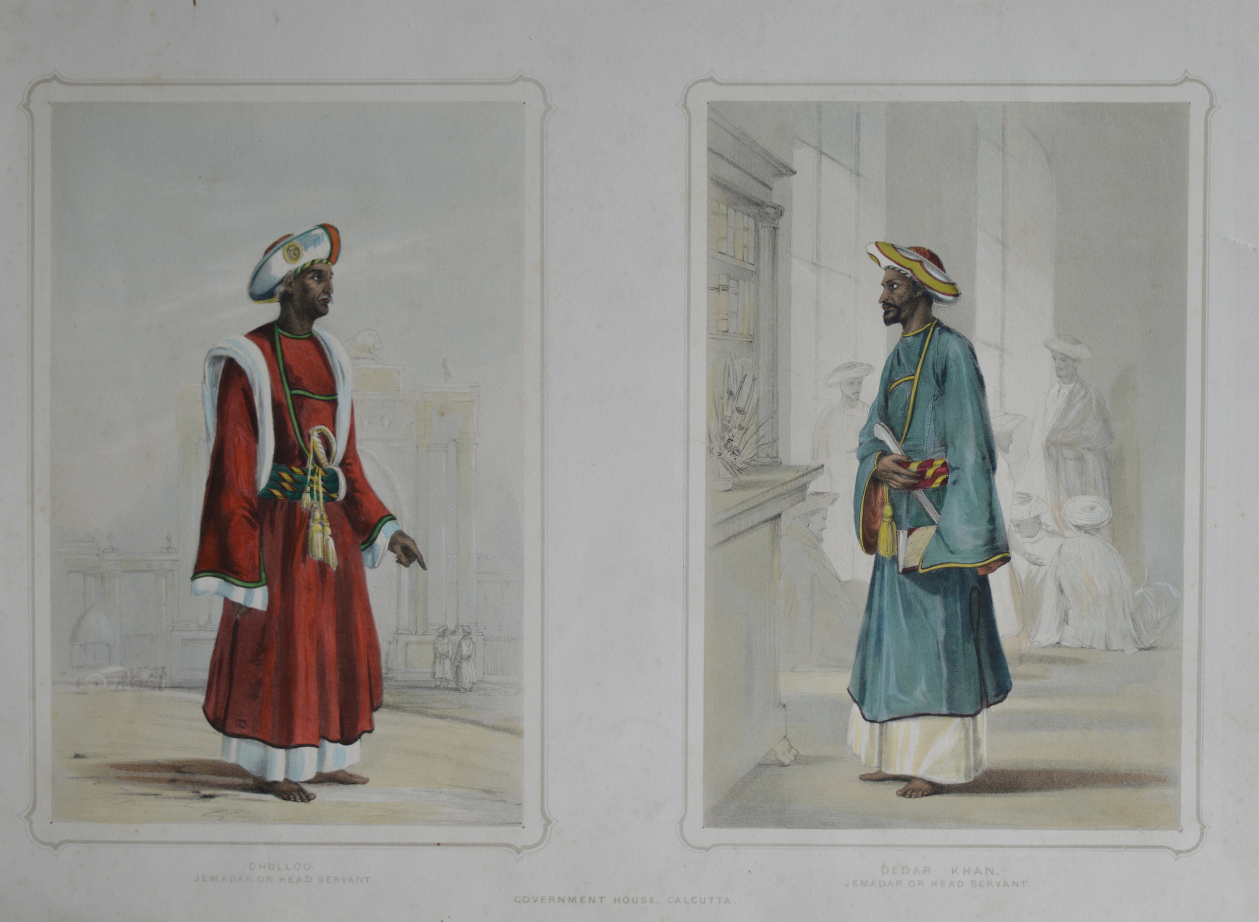 'Dhulloo' - Head servant and 'Dedar Khan' - Head servant, Government House, Calcutta, Dimensions unframed: 36cm x 49cm