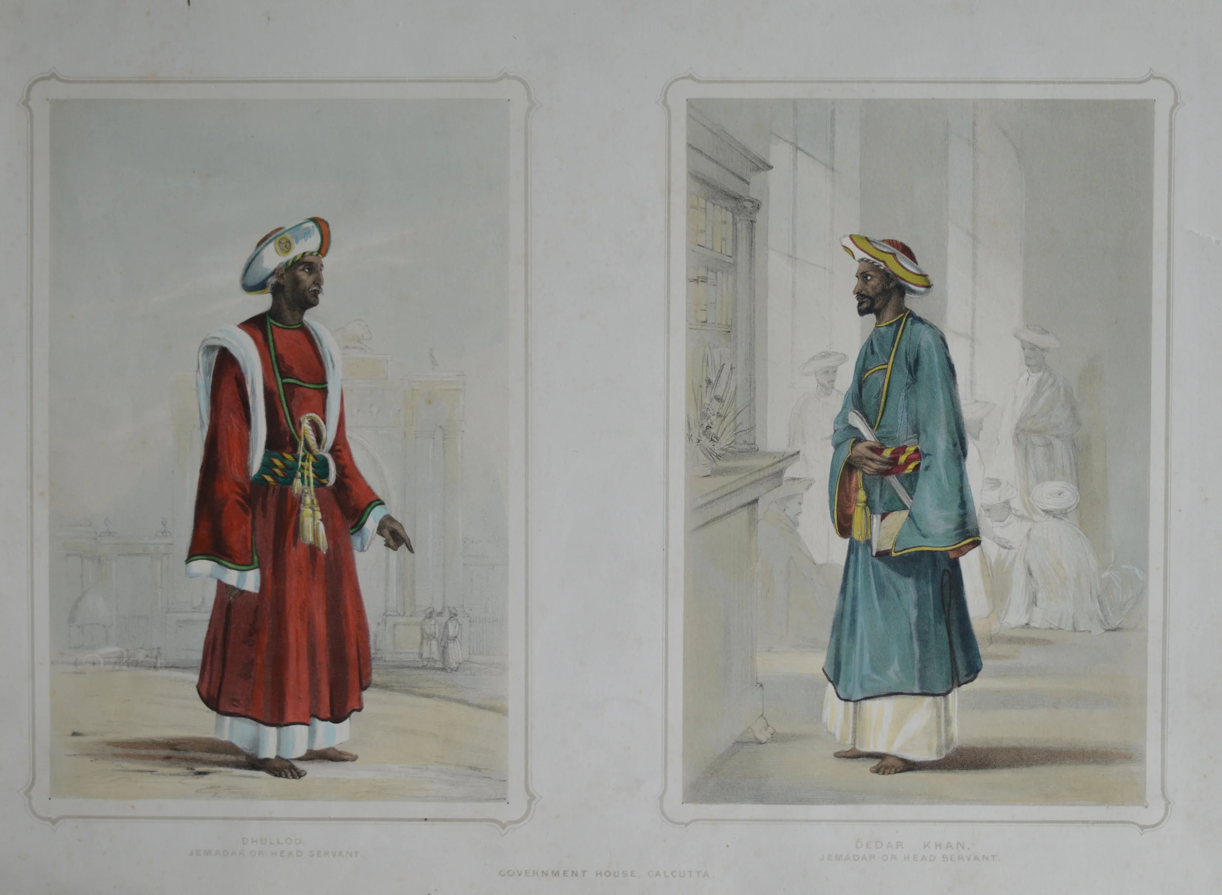 'Dhulloo' - Head servant and 'Dedar Khan' - Head servant, Government House, Calcutta, Dimensions unframed: 36cm x 49cm