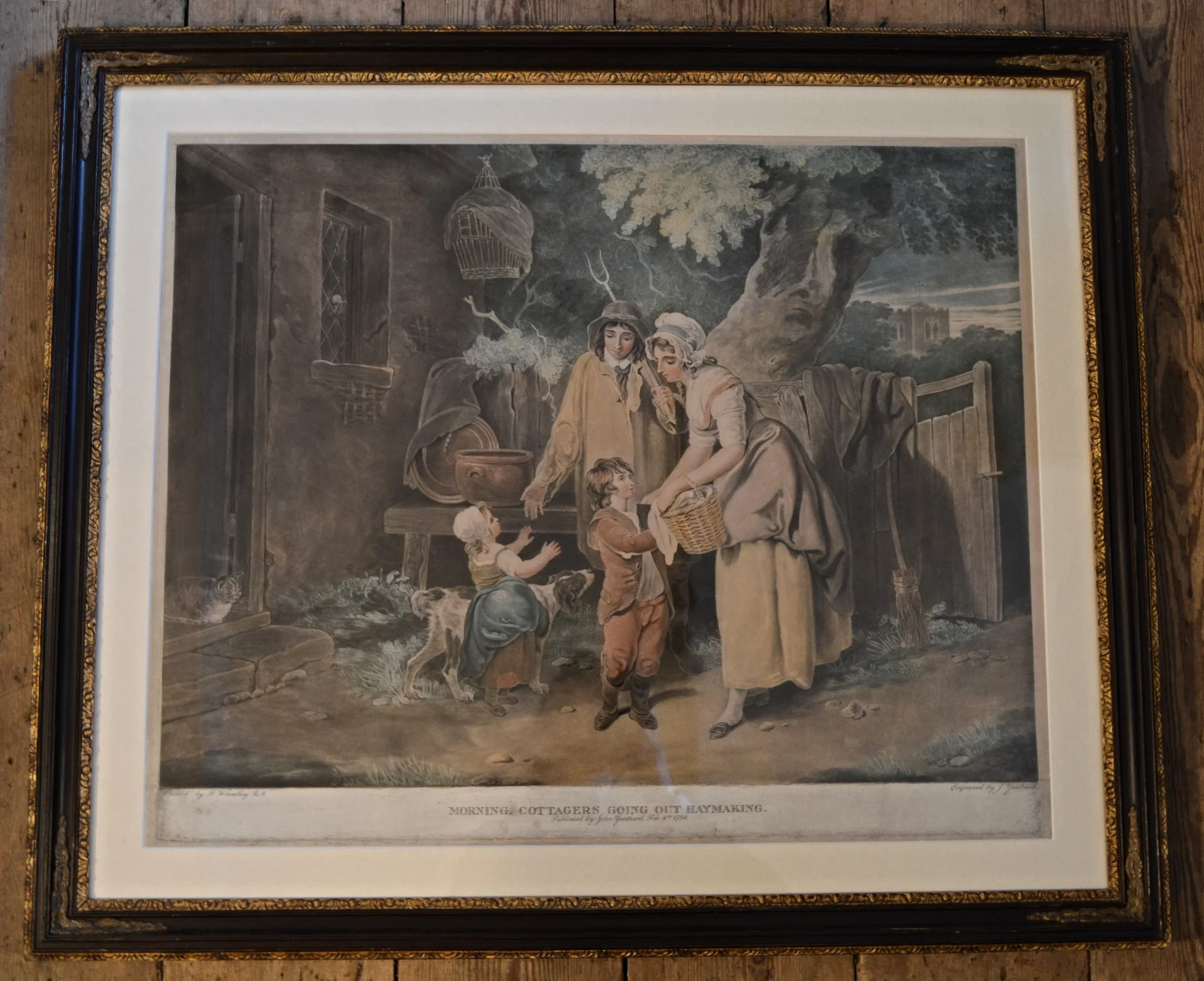 'Morning, Cottagers going out haymaking' by F. Wheatley. Framed Dimensions: 82cm x 69cm