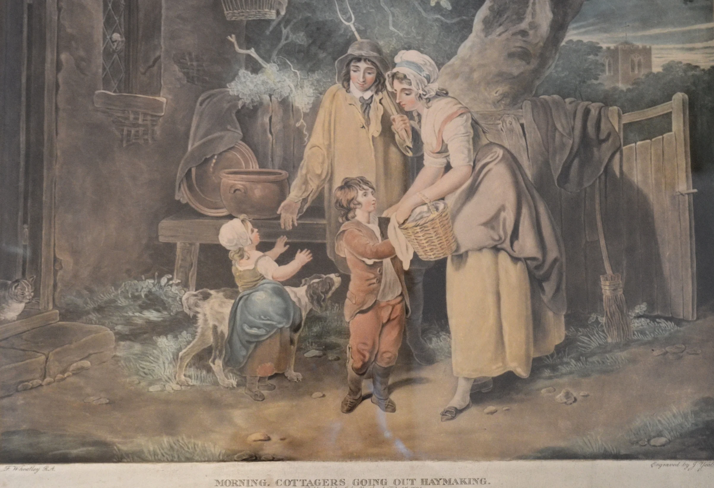 'Morning, Cottagers going out haymaking' by F. Wheatley. Framed Dimensions: 82cm x 69cm