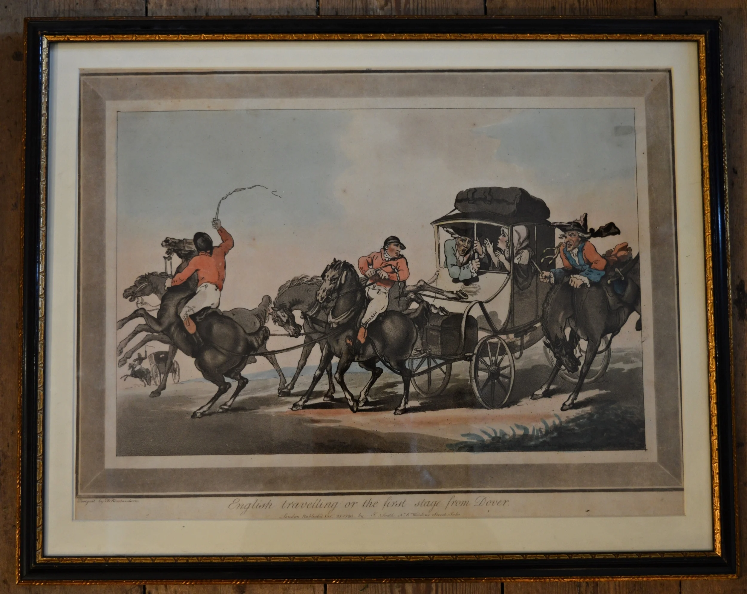 'English Travelling' by Rowlandson, Framed Dimensions: 88cm x 54cm