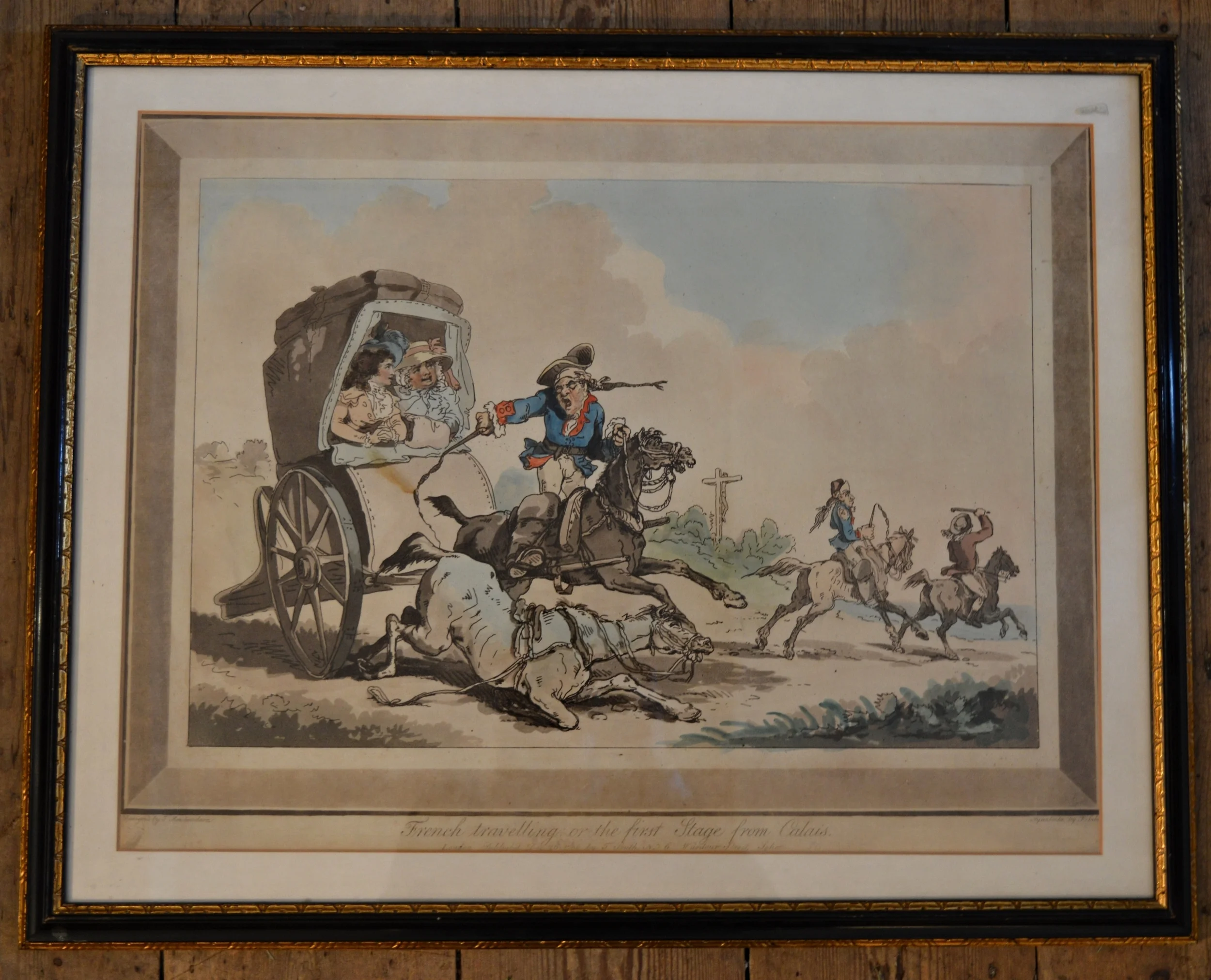 'French Travelling' by Rowlandson, Framed Dimensions: 88cm x 54cm