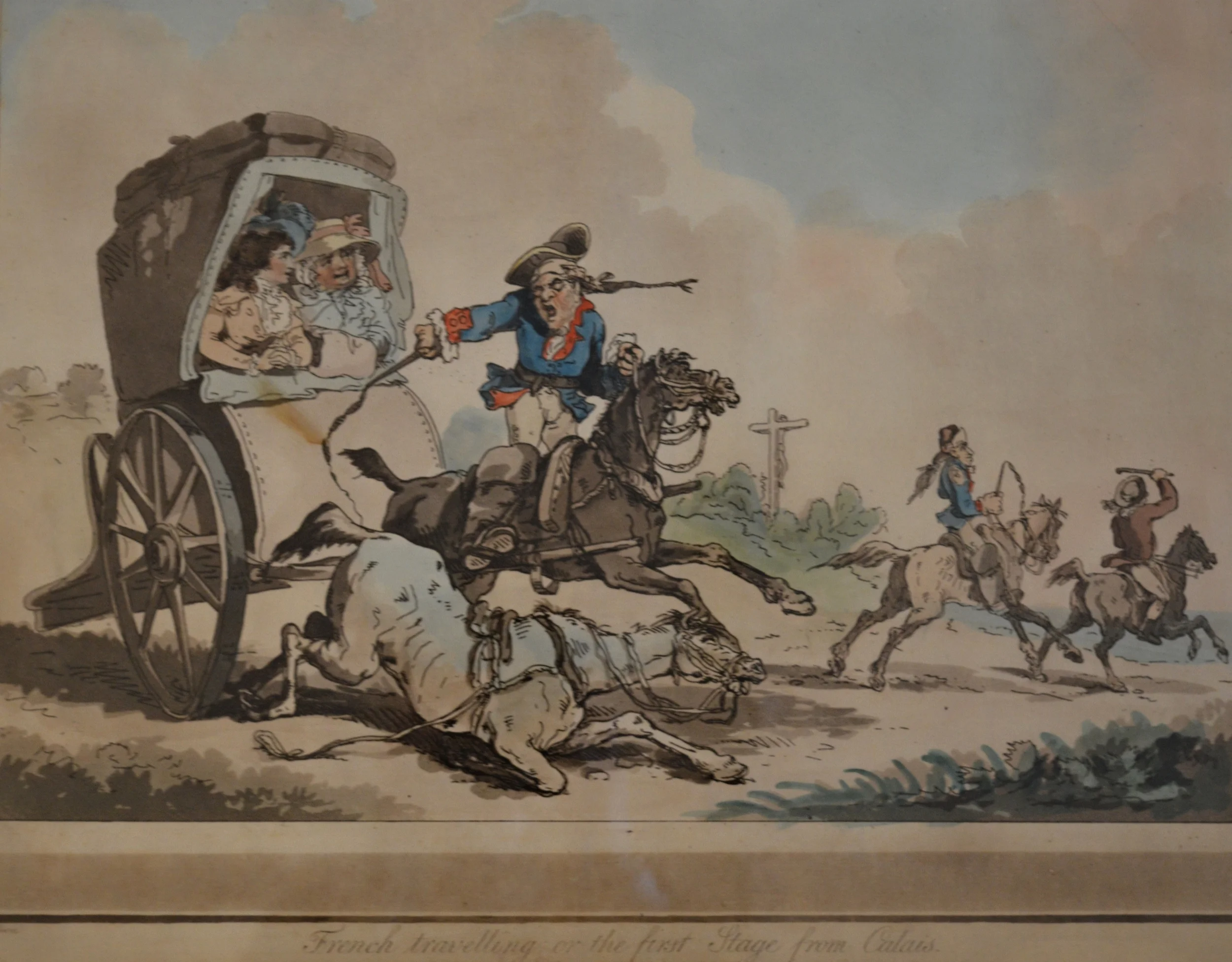 'French Travelling' by Rowlandson, Framed Dimensions: 88cm x 54cm