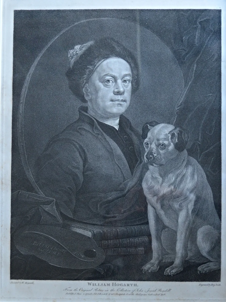 William Hogarth ' Self portrait with pug called Trump' Engraved by B. Smith, Published in June 1795.
