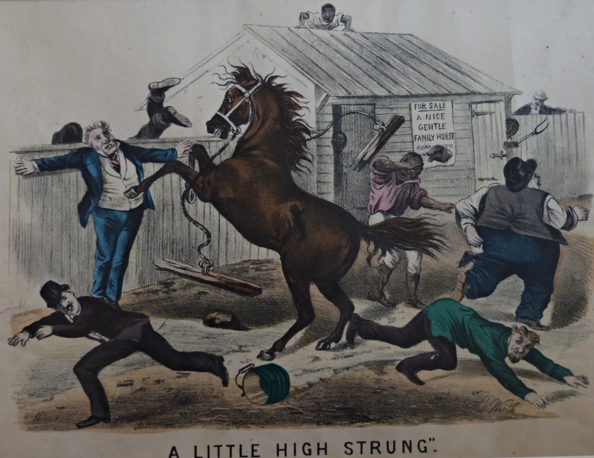 'A Little Hight Strung' c. 1890 Hand coloured lithograph by Thomas Worth, Dimensions: 50cm x 41cm