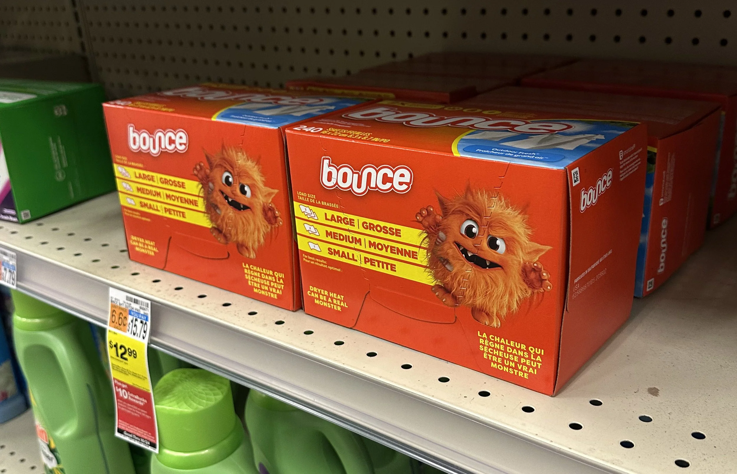 Our little monster even made it onto the Bounce box. If you know how seriously P&G takes its packaging, you know that's kind of a big deal.