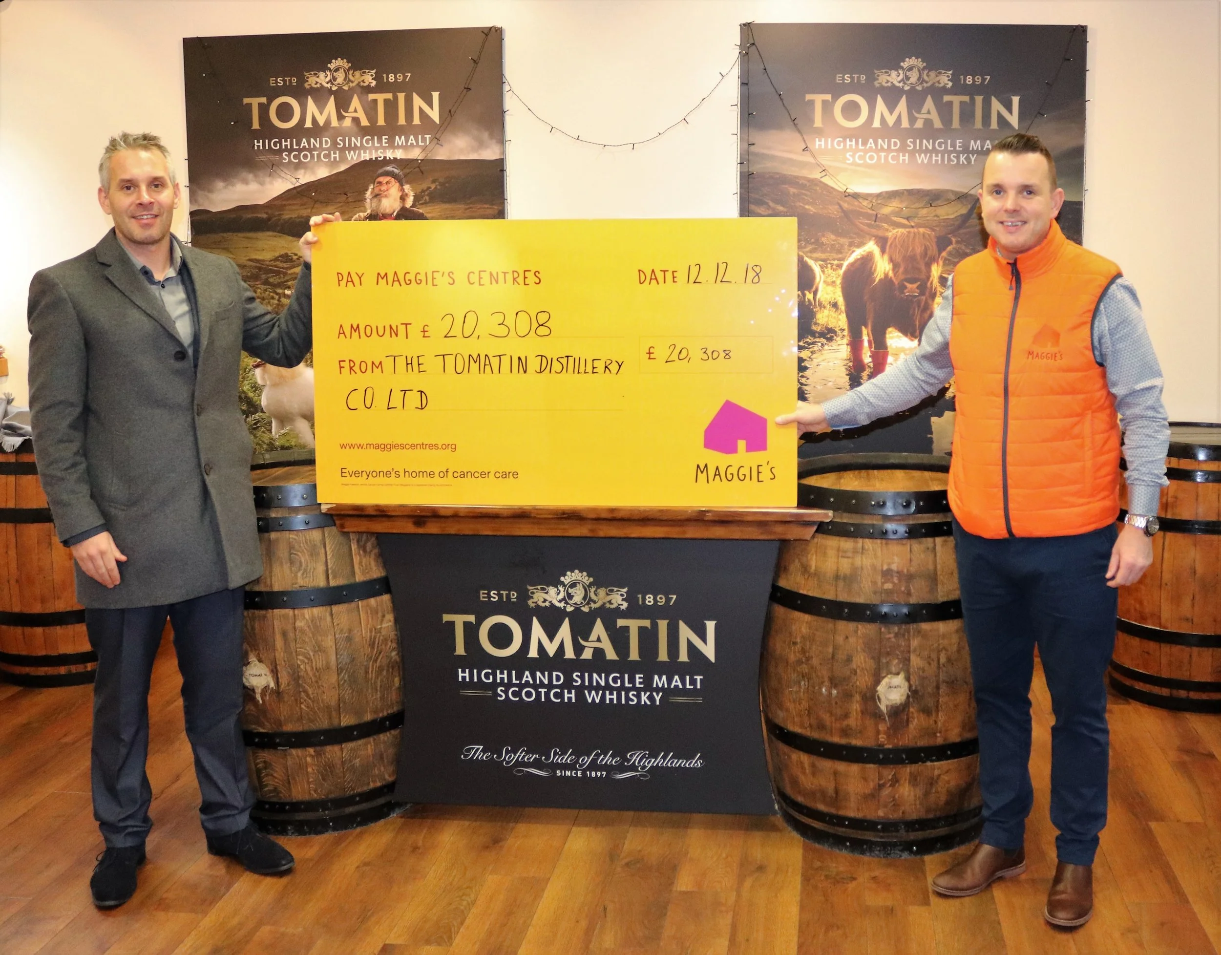 Pictured Stephen Bremner, Managing Director of Tomatin & Andrew Benjamin, Centre Fundraising Manager for Maggies Highland