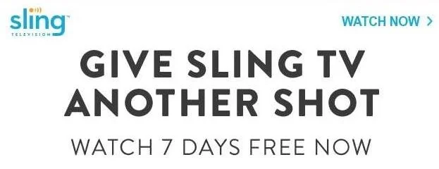  Sling TV email win-back campaign featuring the ubiquitous free trial