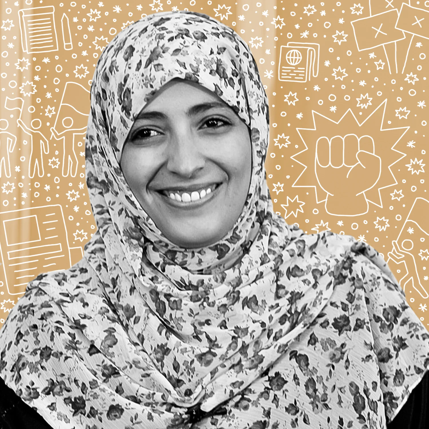 Tawakkol Abdel-Salam Karman Called the "Iron Woman" and "Mother of the Revolution,” Karman is a Yemeni journalist, politician, and human rights activist. She became the international public face of the 2011 Yemeni uprising that is part of the Arab Spring uprisings. She is a co-recipient of the 2011 Nobel Peace Prize, becoming the first Yemeni, the first Arab woman, and the second Muslim woman to win a Nobel Prize and the second youngest Nobel Peace Laureate to date.