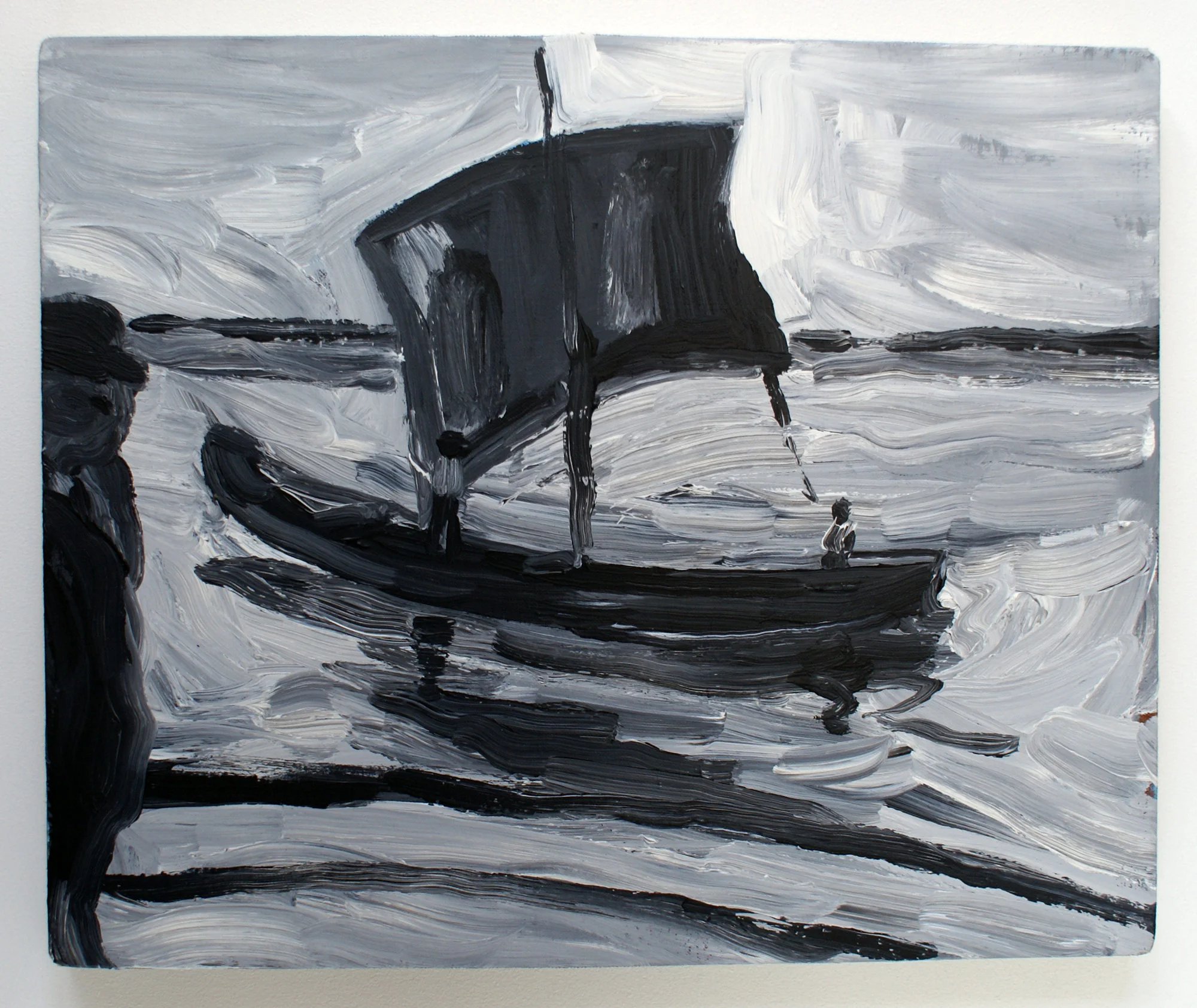Boat on River, 2014, acrylic on canvas, 38 x 46 cm