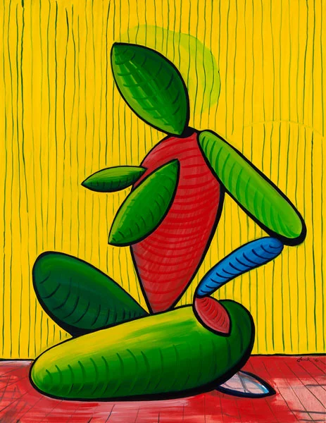 Nude on yellow background, 2016, oil on canvas, 134 x 110 cm