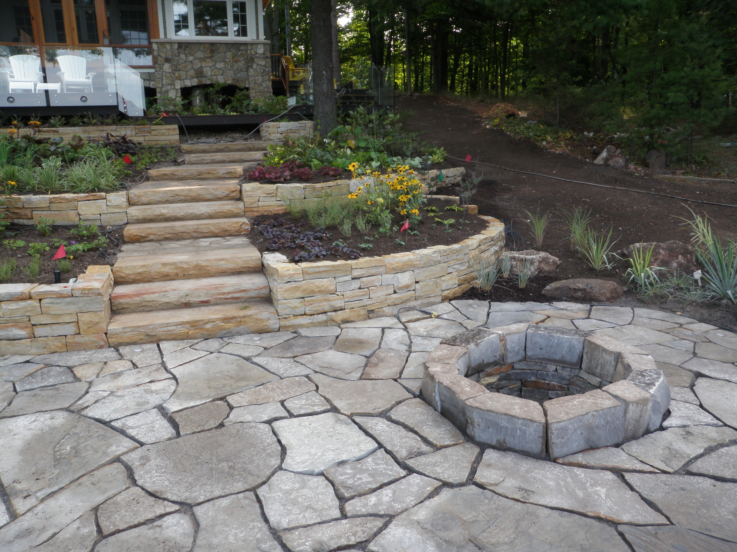  Fire pit built with Owen Sound wall stone. 
