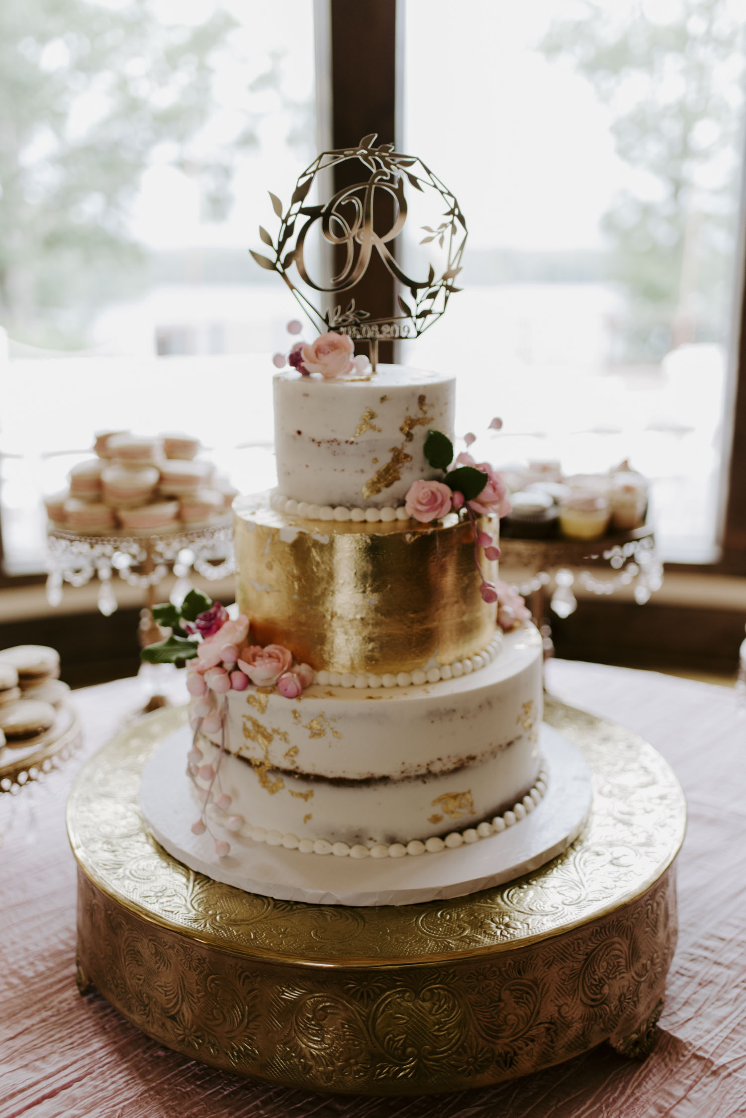 Rainy Bella Collina Wedding Cake, Macarons, and Cupcakes | Kayli LaFon Photography, Greensboro Winston-Salem NC Wedding Photographer