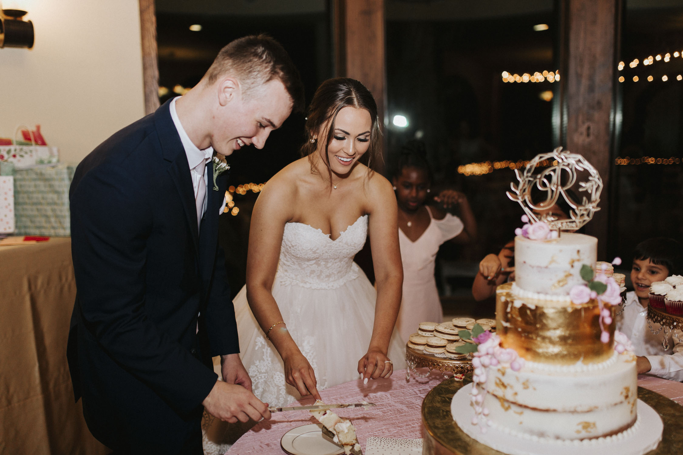 Rainy Bella Collina Wedding - Reception Cake Cutting | Kayli LaFon Photography, Greensboro Winston-Salem NC Wedding Photographer