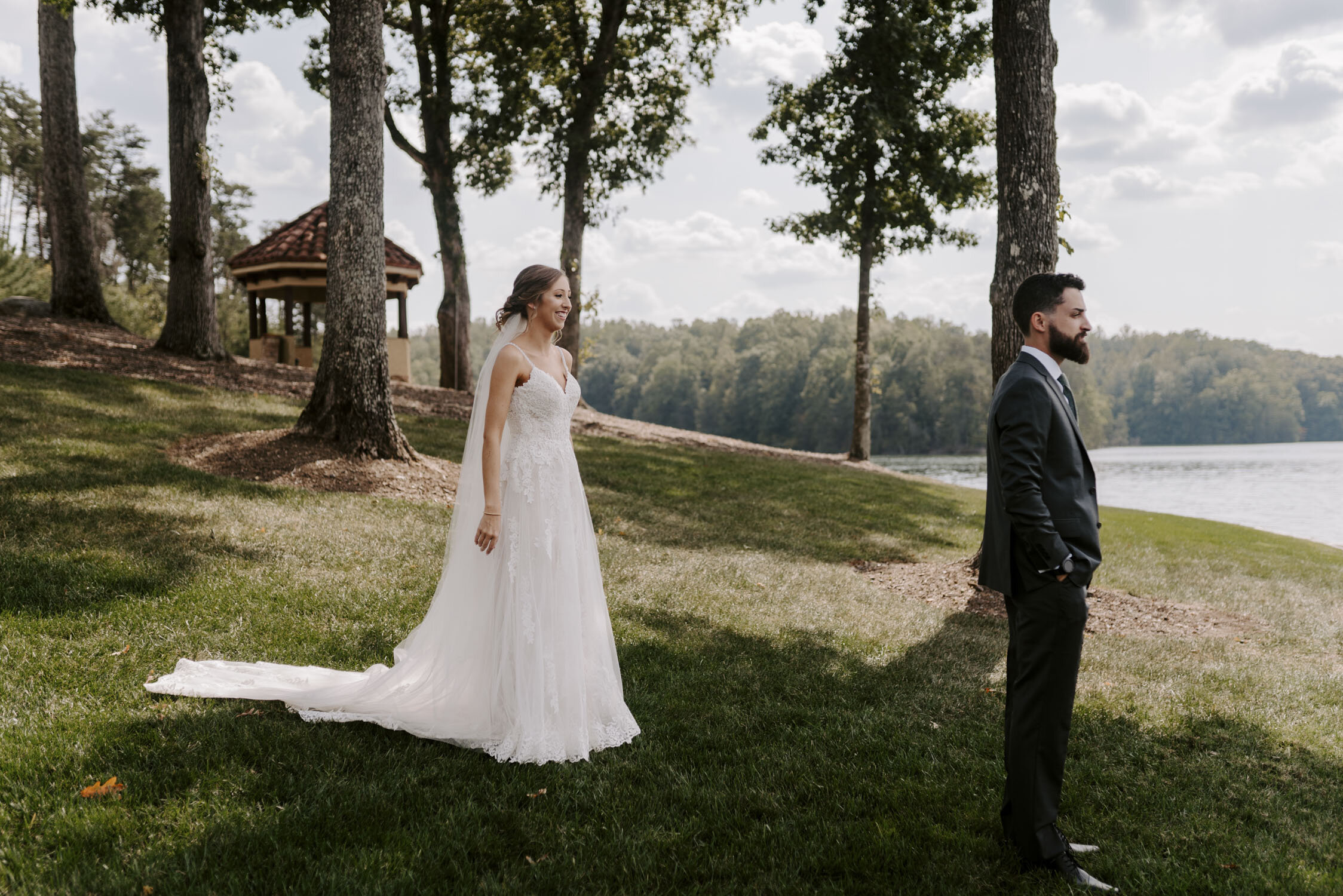 Romantic First Look at Bella Collina | By Greensboro, NC Wedding Photographer: Kayli LaFon Photography