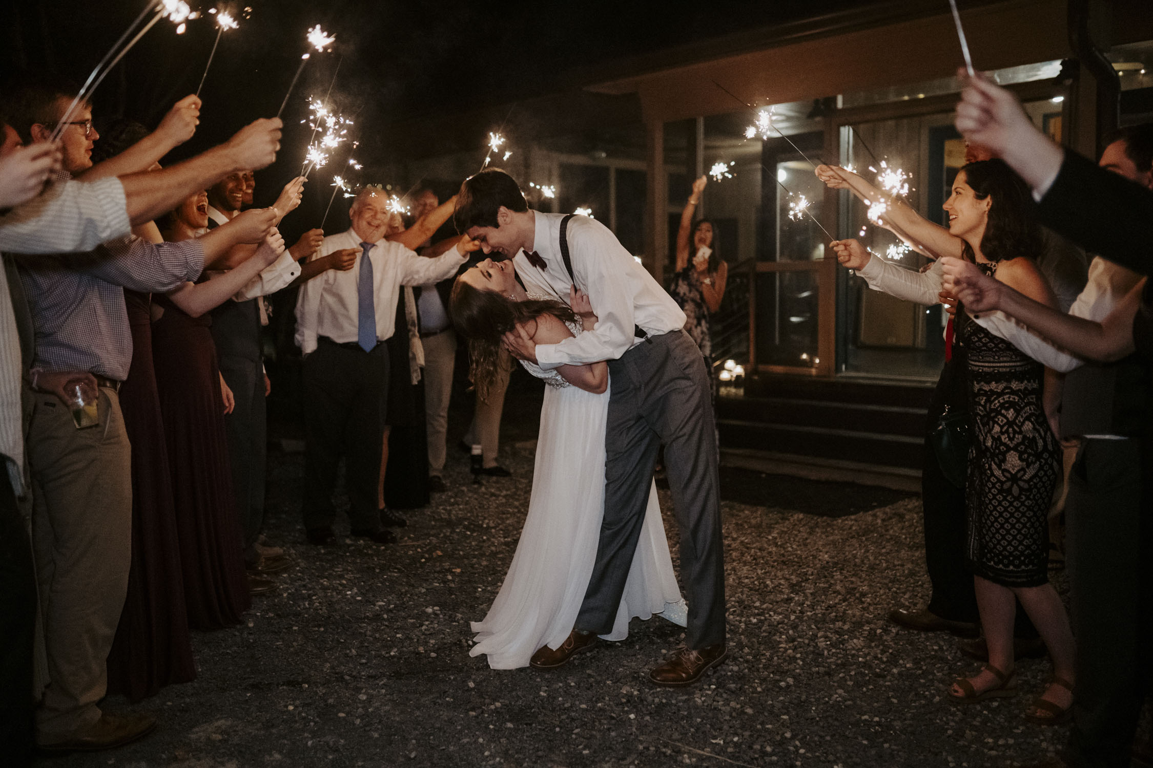 Chapel Hill Wedding Reception Sparkler Exit | Kayli LaFon Photography, North Carolina Intimate Wedding Photographer