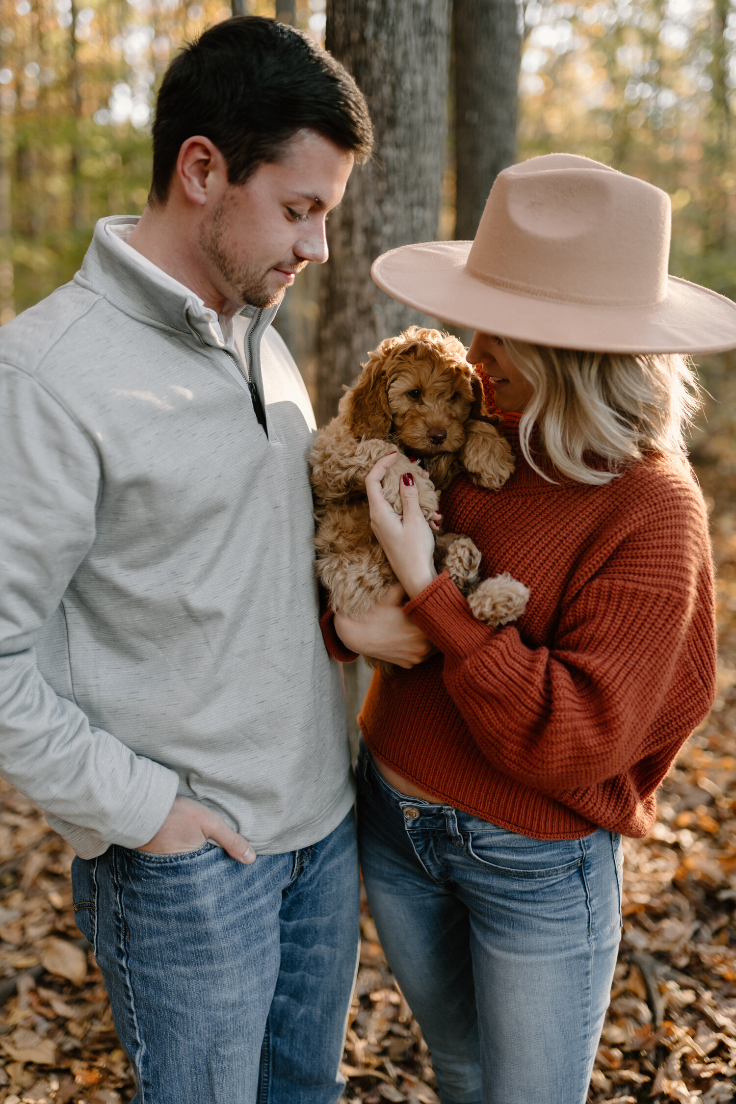 Fall engagement session with puppy