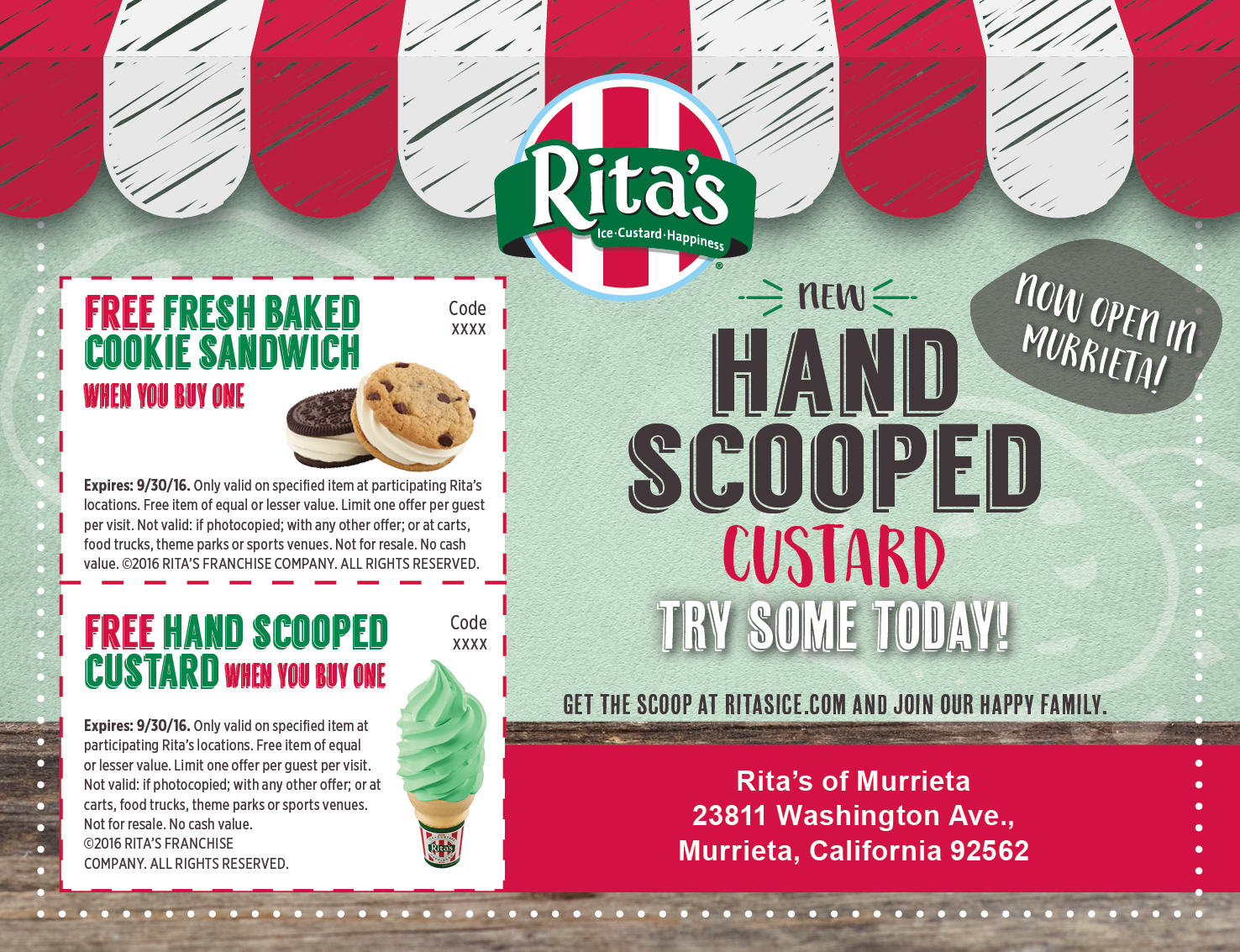 Rita's San Diego Location promotion