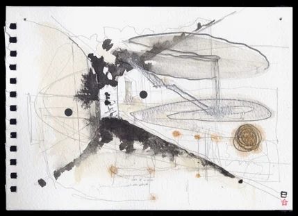 Drawing related to Video Shakkei performance at Awaji Water Temple.