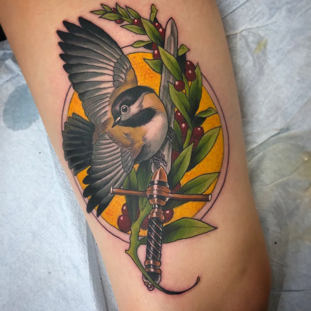 Traditional Chickadee Tattoo