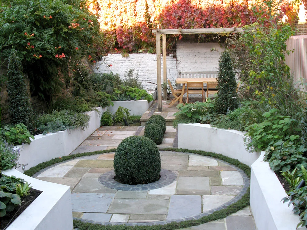This is a photograph of the same garden taken soon after the completion of the garden in the Autumn. 