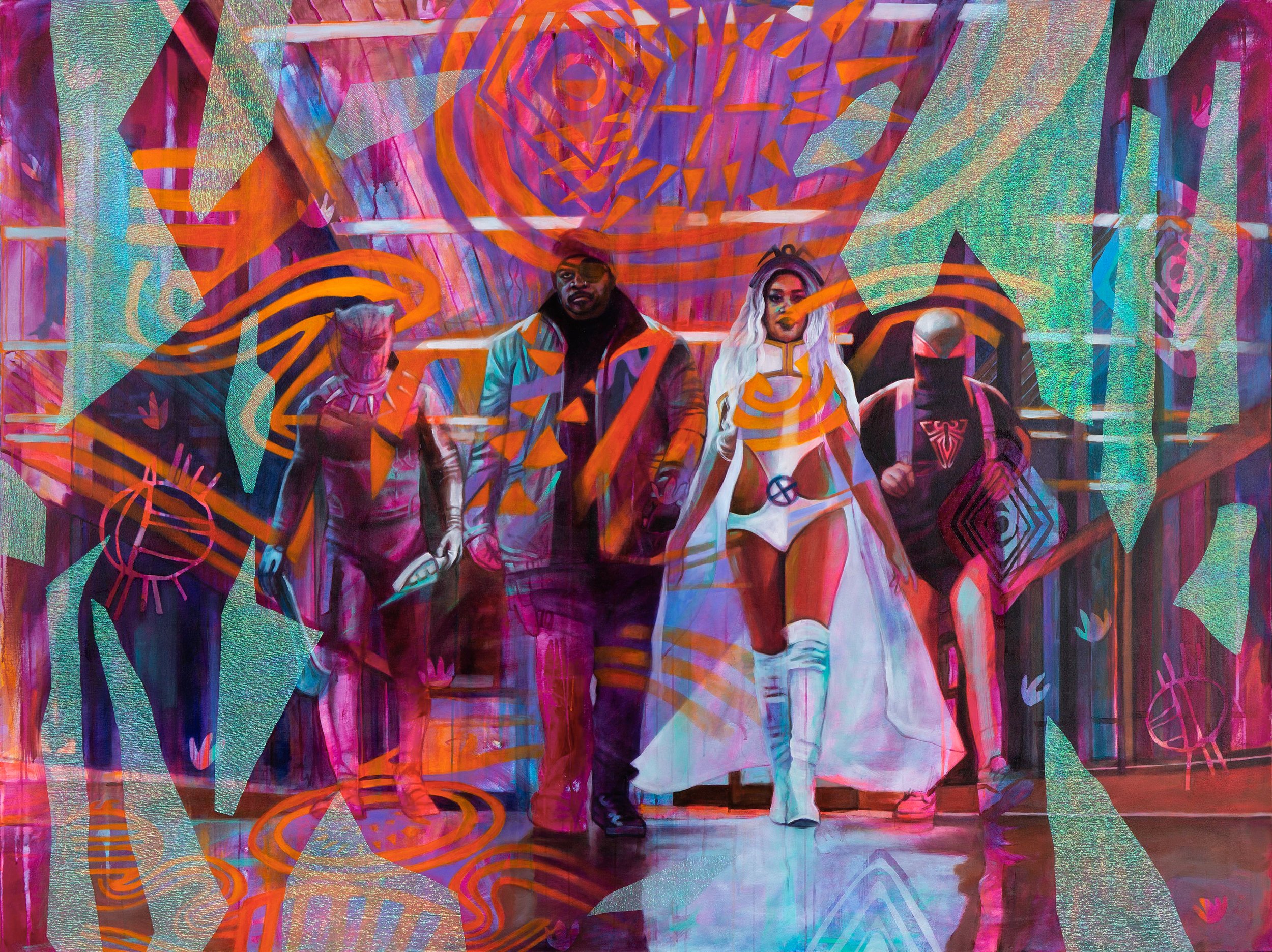 Cosplay Alter Destiny , 72" x 96", Oil, acrylic, fabric on canvas, 2024