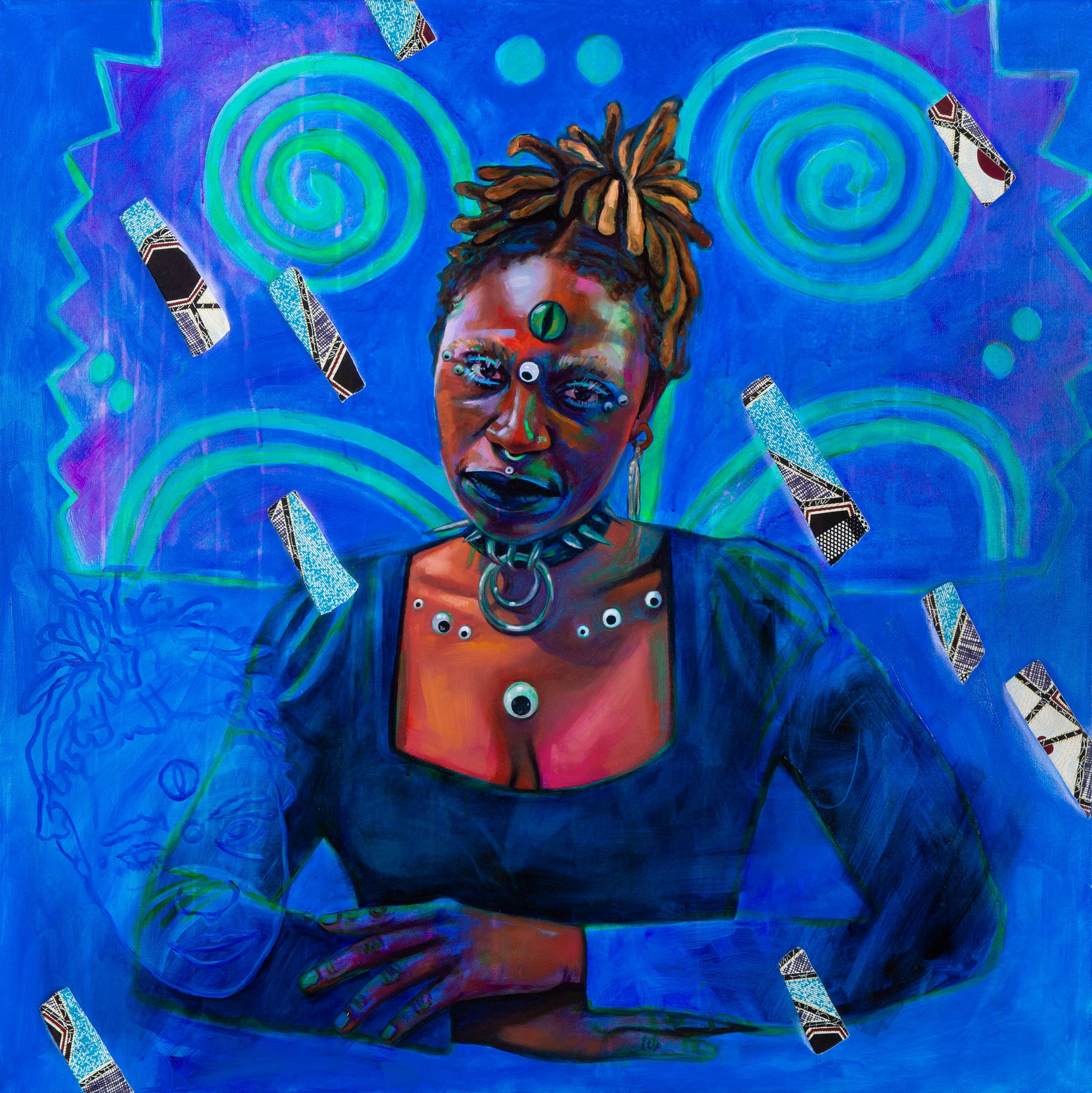 Heavenly , 48" x 48", Oil, acrylic, fabric on canvas, 2025