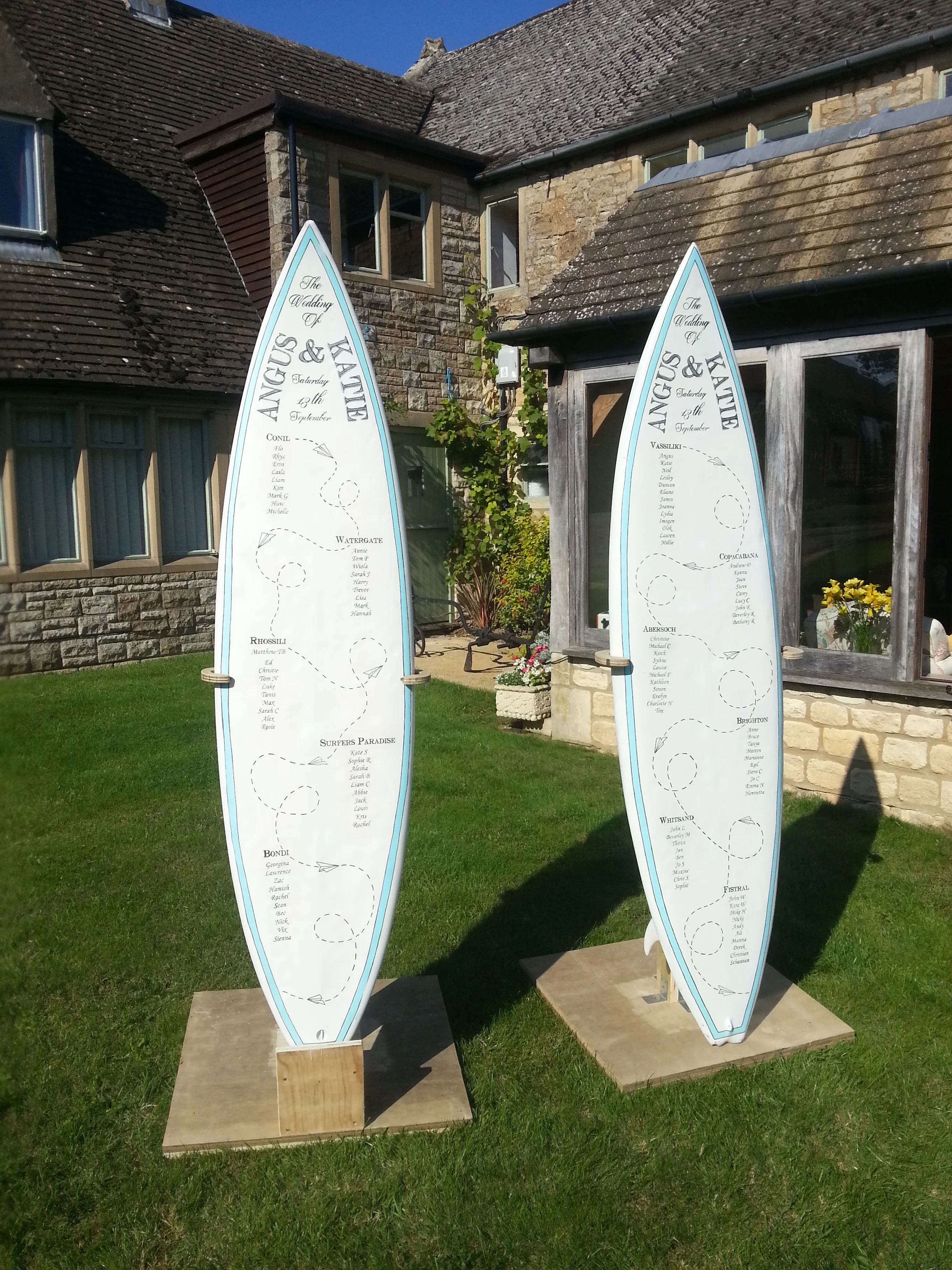 Wedding Table Plan Surfboards (2014)