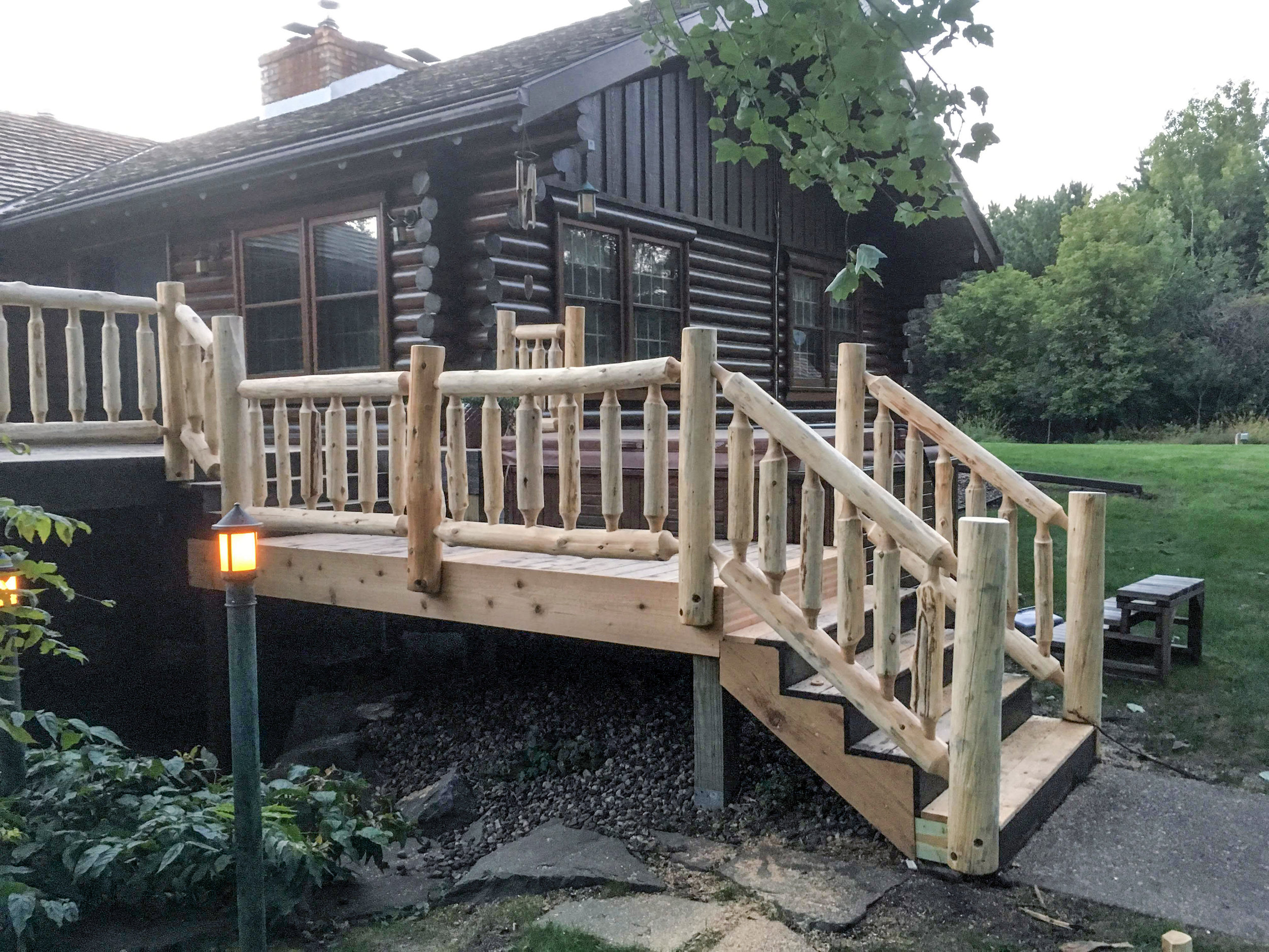 Cedar Log Railing and Stairs by Soderlund's Wood Mill in Chisago City, Minnesota