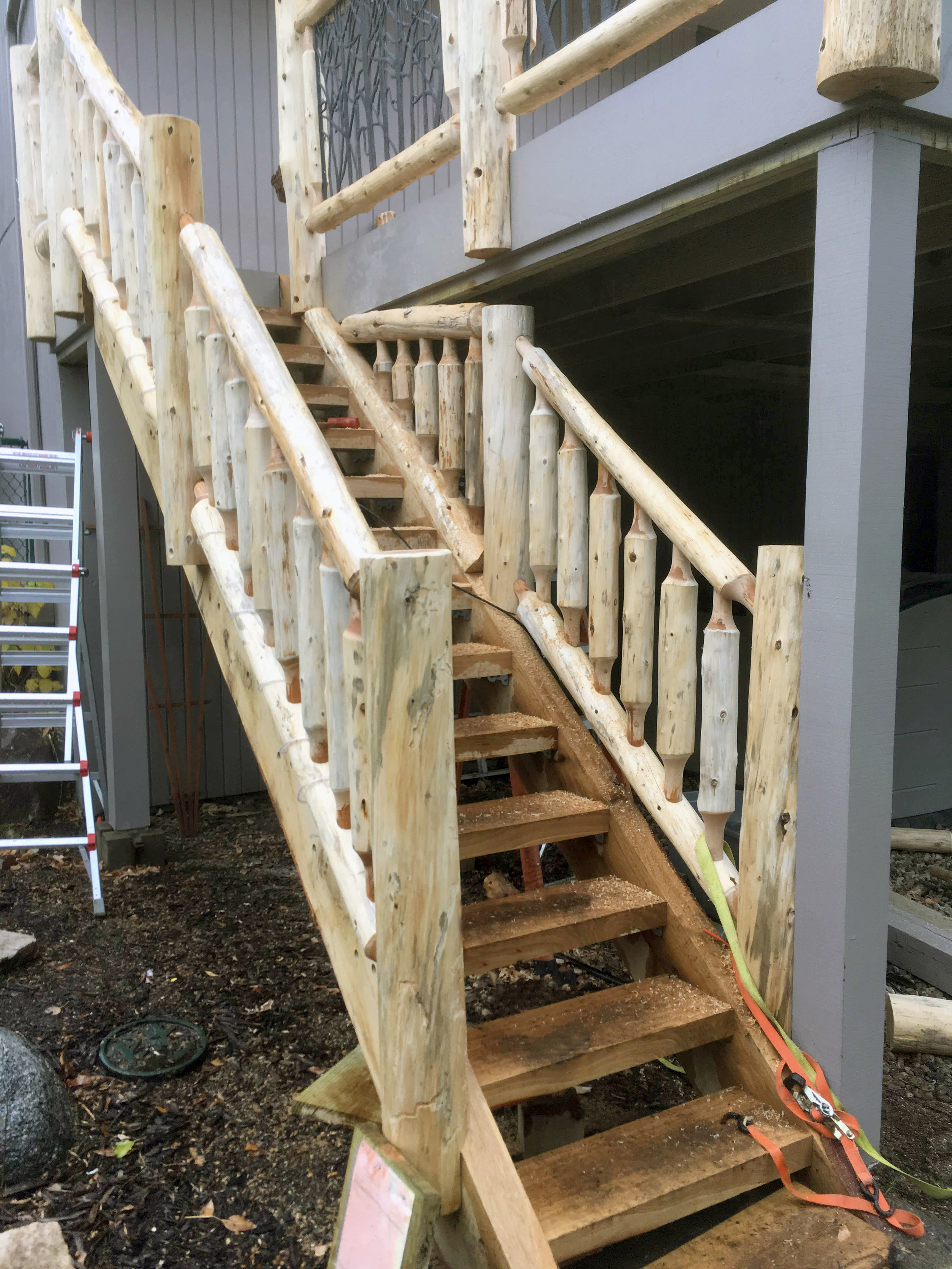Cedar Log Railing and Stairs by Soderlund's Wood Mill in Chisago City, Minnesota