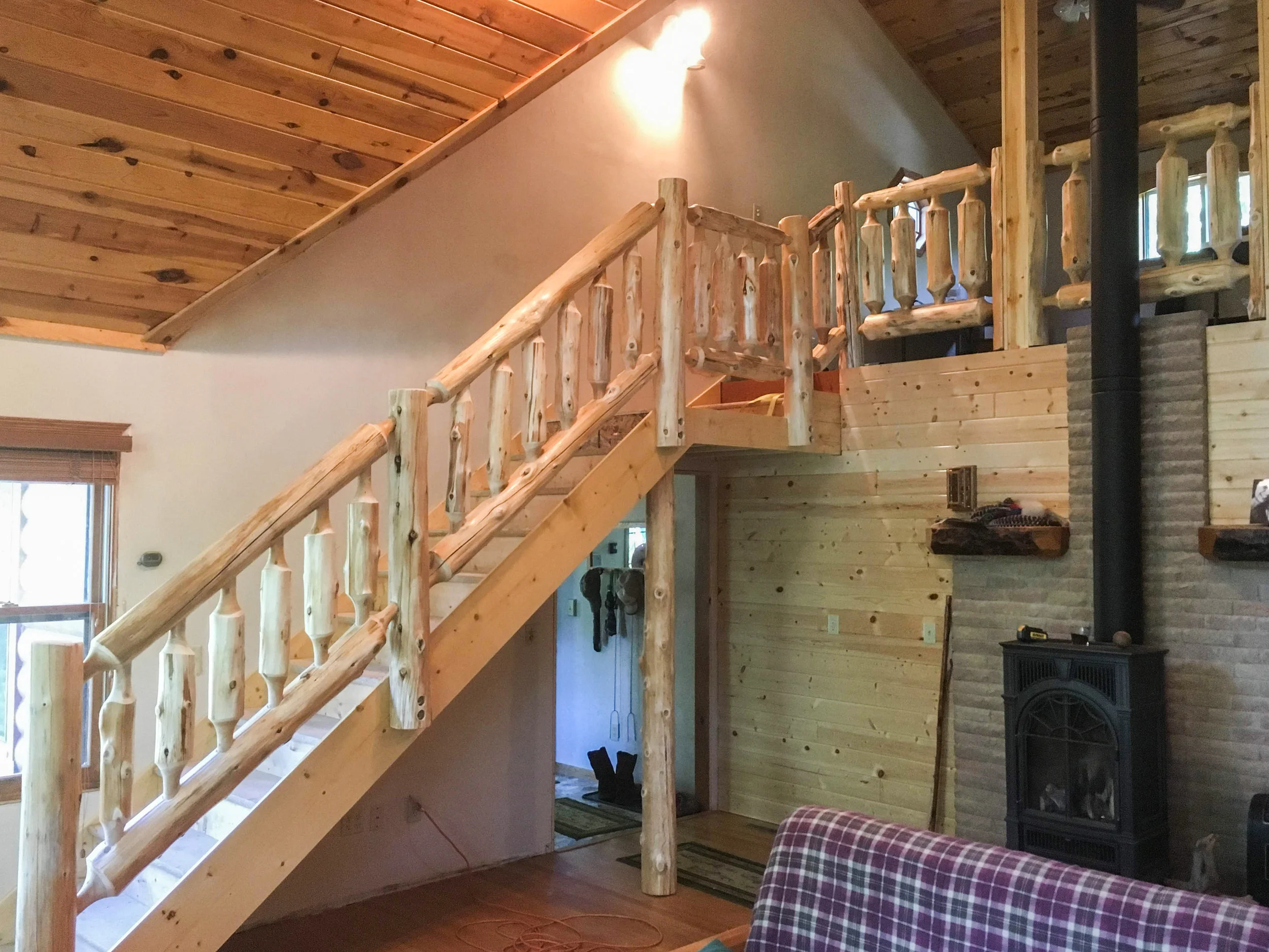 Soderlund&rsquo;s Wood Mill | Cedar log railing custom built for your home