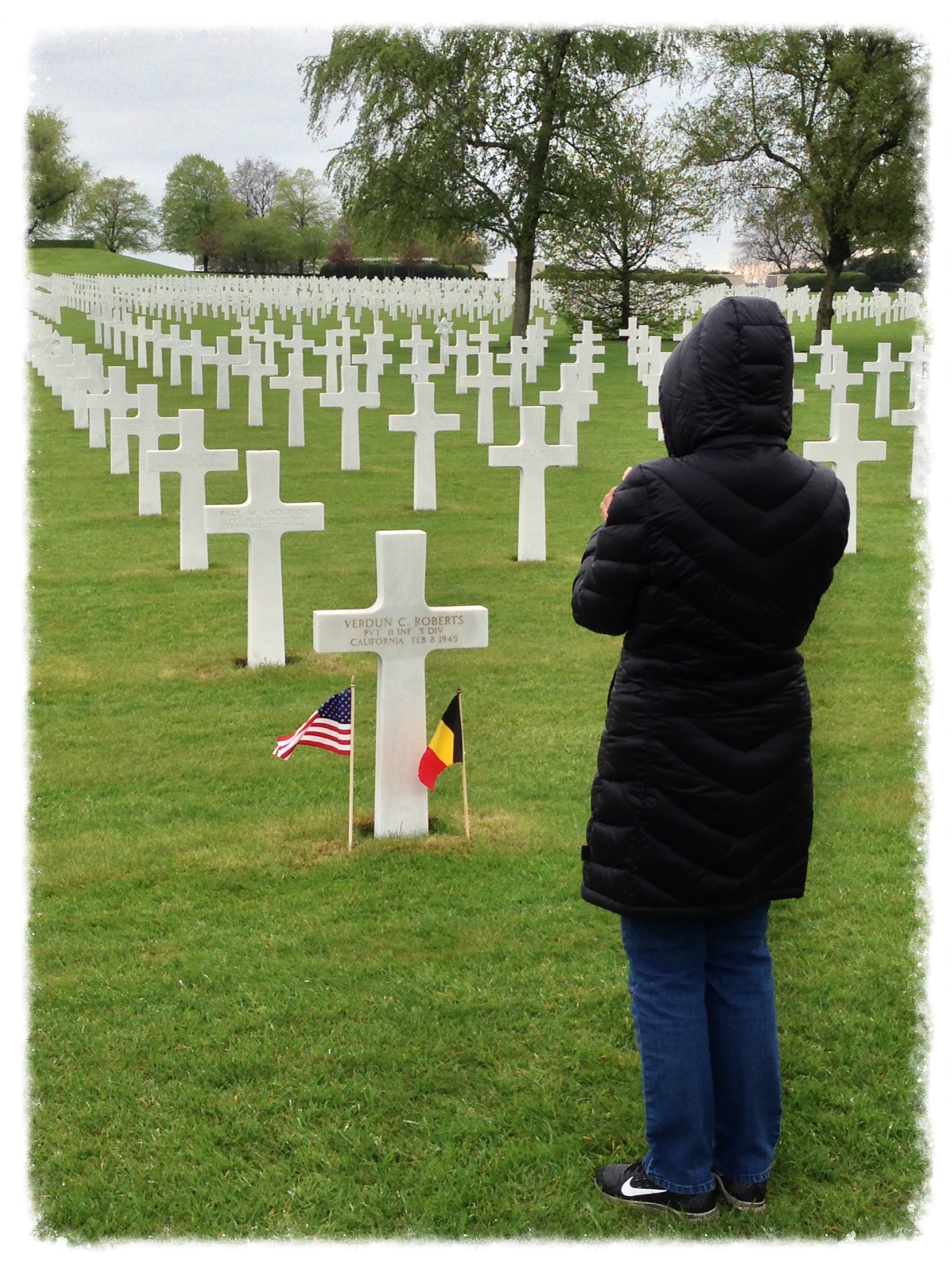 Sandy Marshall at the grave of her father for the first time.