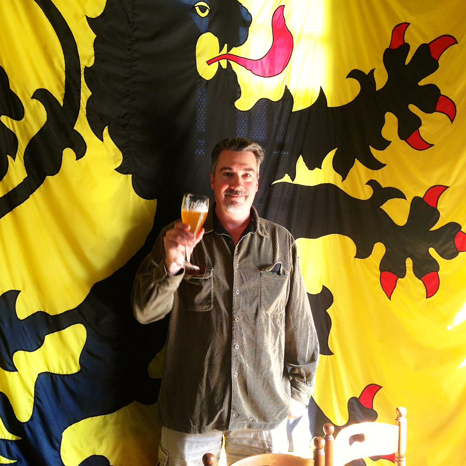 BBM! Founder Stu Stuart enjoying a Belgian beer in front of the proud Flemish Lion. Santé! (To your health!).