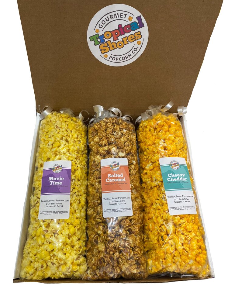 White Gift Box - 3 Flavors — Tropical Shores Gourmet Popcorn