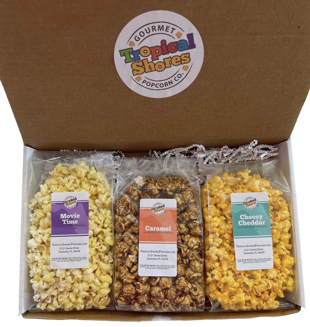 White Gift Box - 3 Flavors — Tropical Shores Gourmet Popcorn
