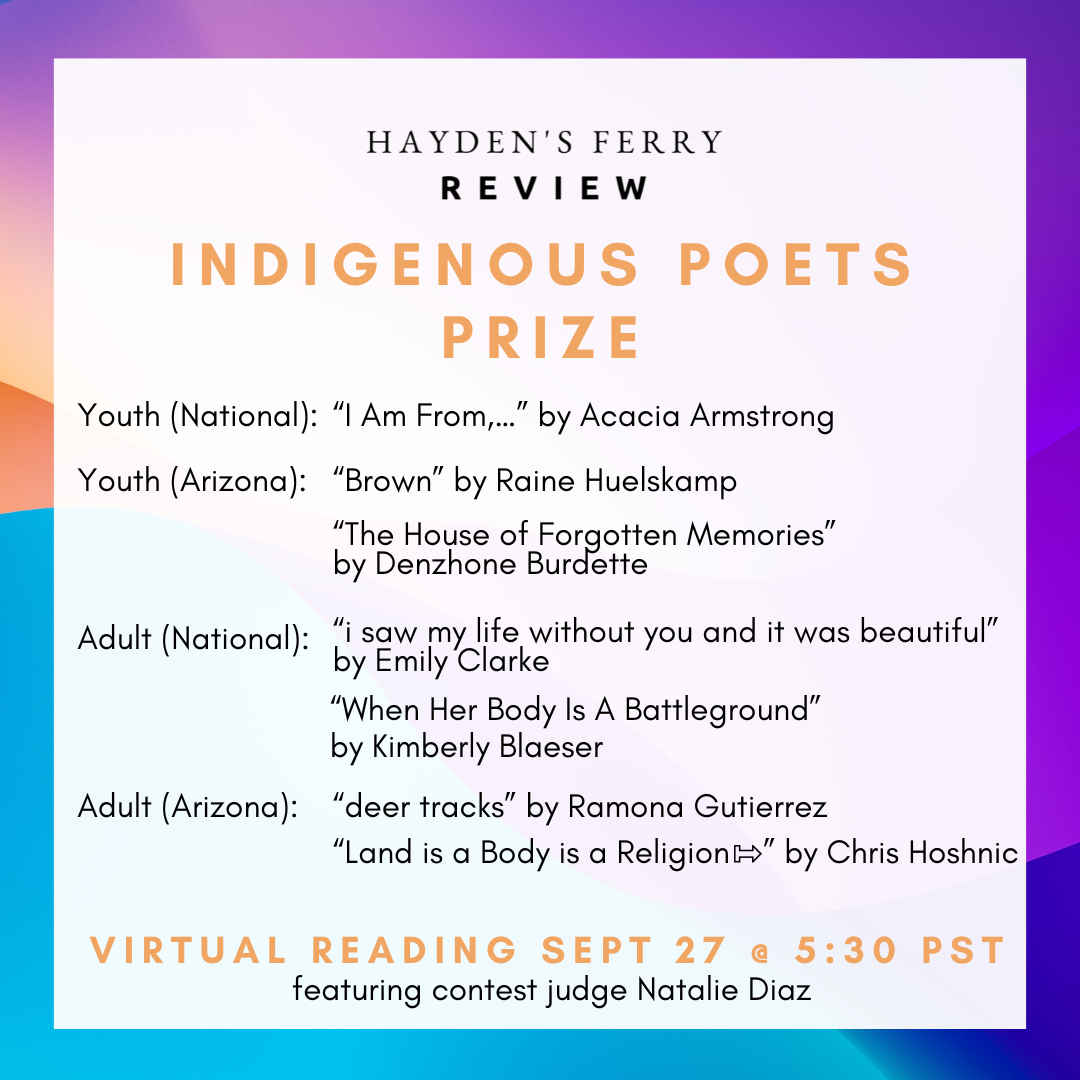 Announcing the award recipients of Hayden’s Ferry Review’s Indigenous Poets Prize