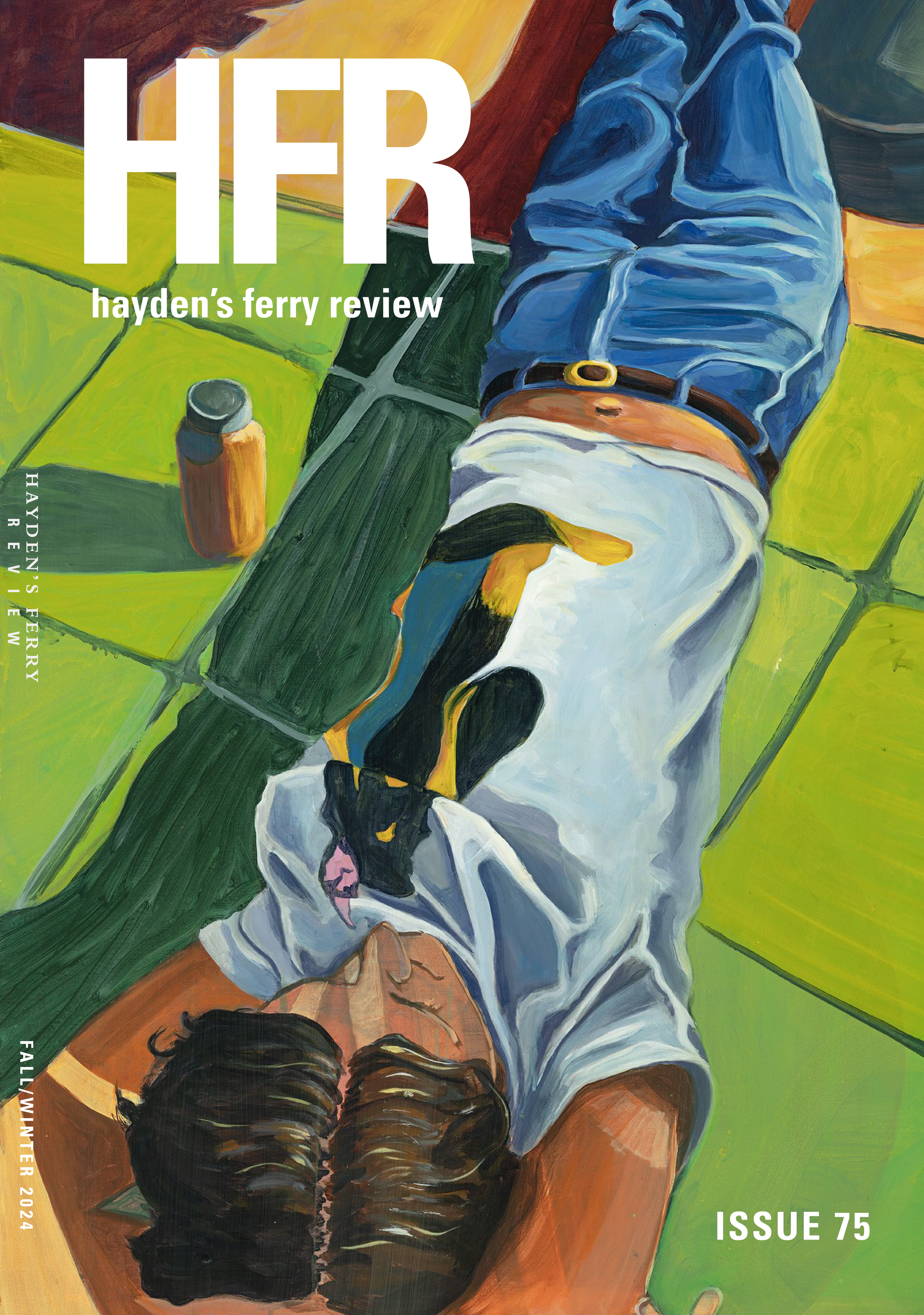 Issue 75 front cover featuring painting of boy lying on green tiles