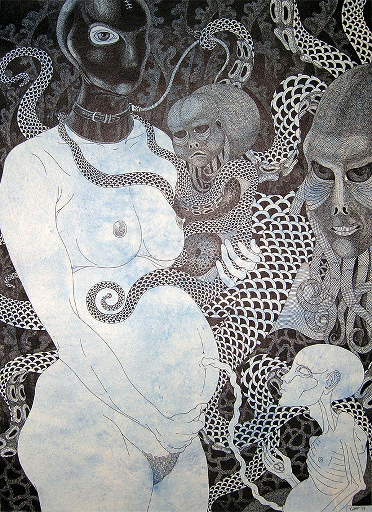 Black and white artwork by Rudra Kishore Mandal