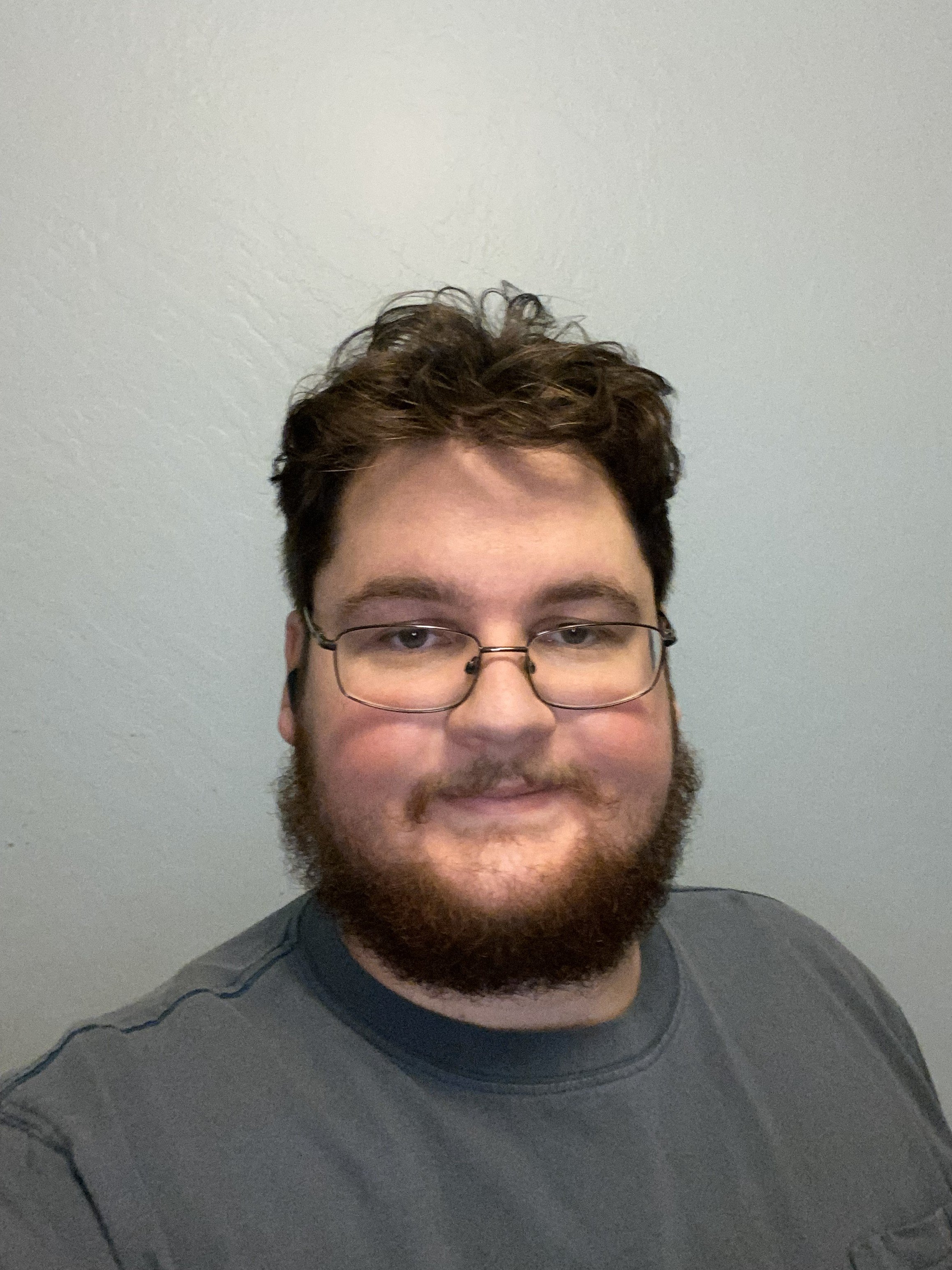 Headshot of Joshua Althouse from the shoulders up staring straight at camera in front of a gray wall.