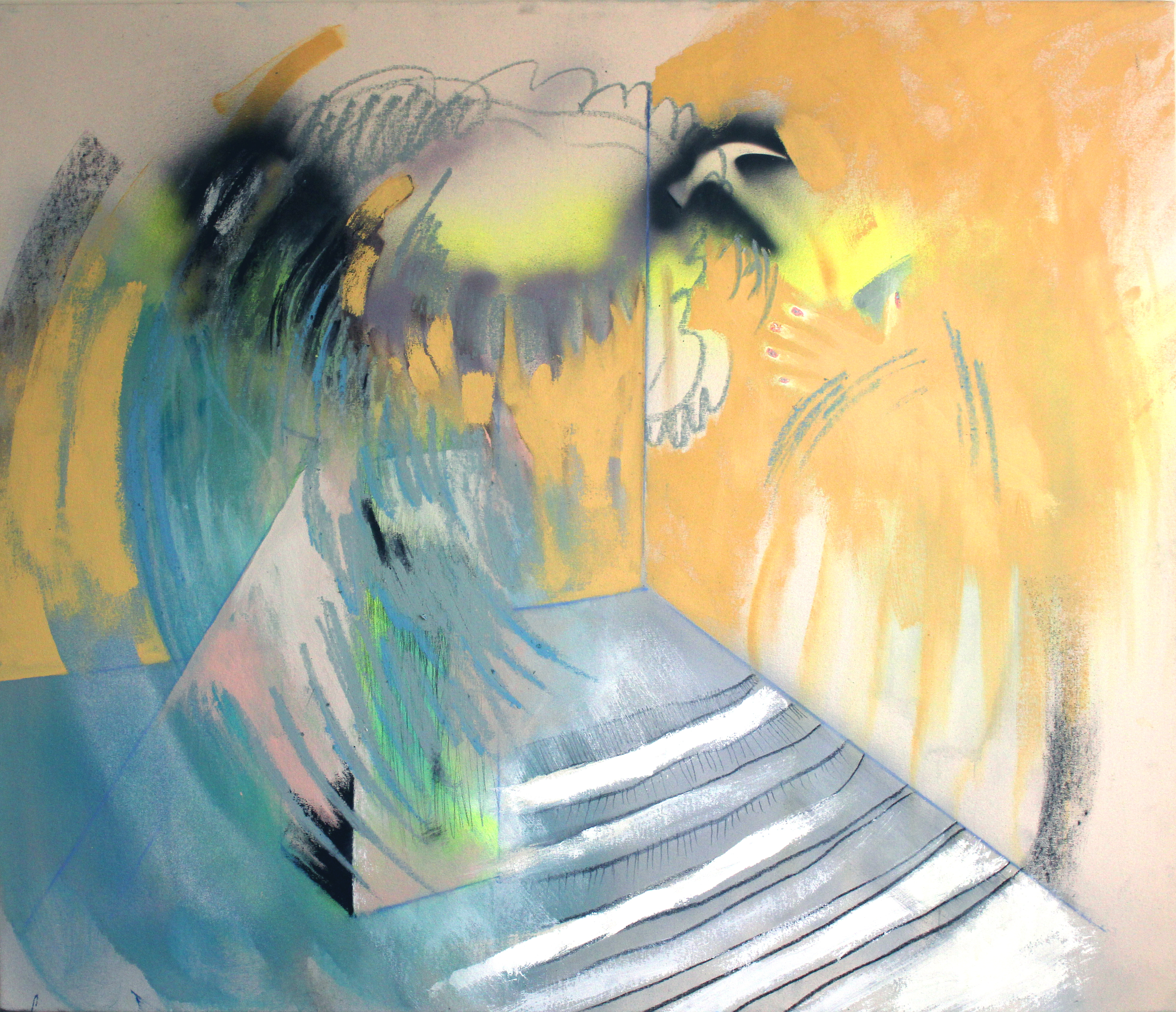   Yellow Studio&nbsp;in Late Afternoon   53"x45" - Acrylic and crayon on canvas 