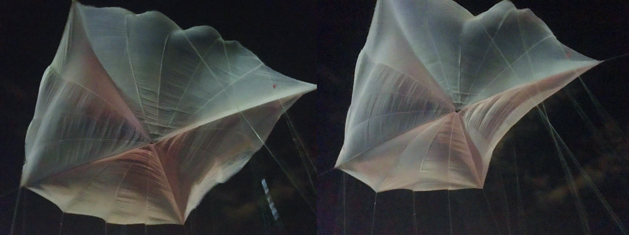  Suspence in Darkness - outdoor installation  Cargo Parachute, Rope,&nbsp;Roof, Sky, Wind, 25'x30' 