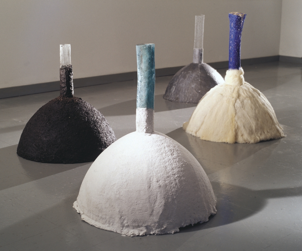Terrestrial Matter Blue , 2001, Installation detail Marble dust, fur, lead and earth 31 x 21.5 x 21.5 in. (78.74 x 54.61 x 54.61 cm) Detail courtesy: Opened Ground Image courtesy: Women & Their Work, Austin, TX
