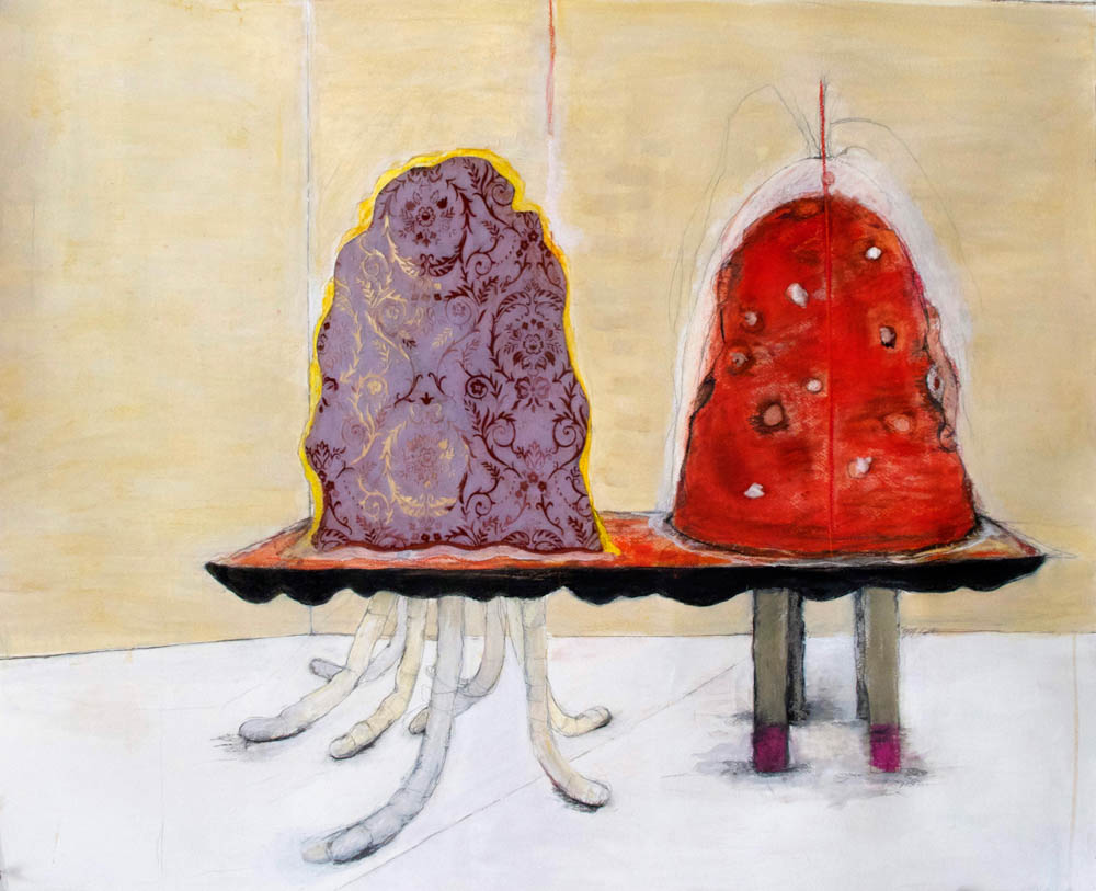 Table Study , 2015 Watercolor, collage pastel, charcoal and pencil 37 x 40 in. (93.98 x 101.6 cm)