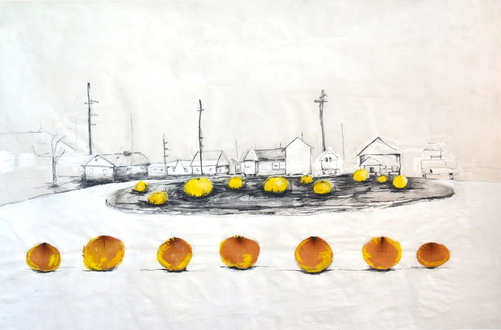 Upper Ninth Grapefruit , 2009 Graphite, watercolor and collage on vellum 24 x 38 in. (60.96 x 96.52 cm)