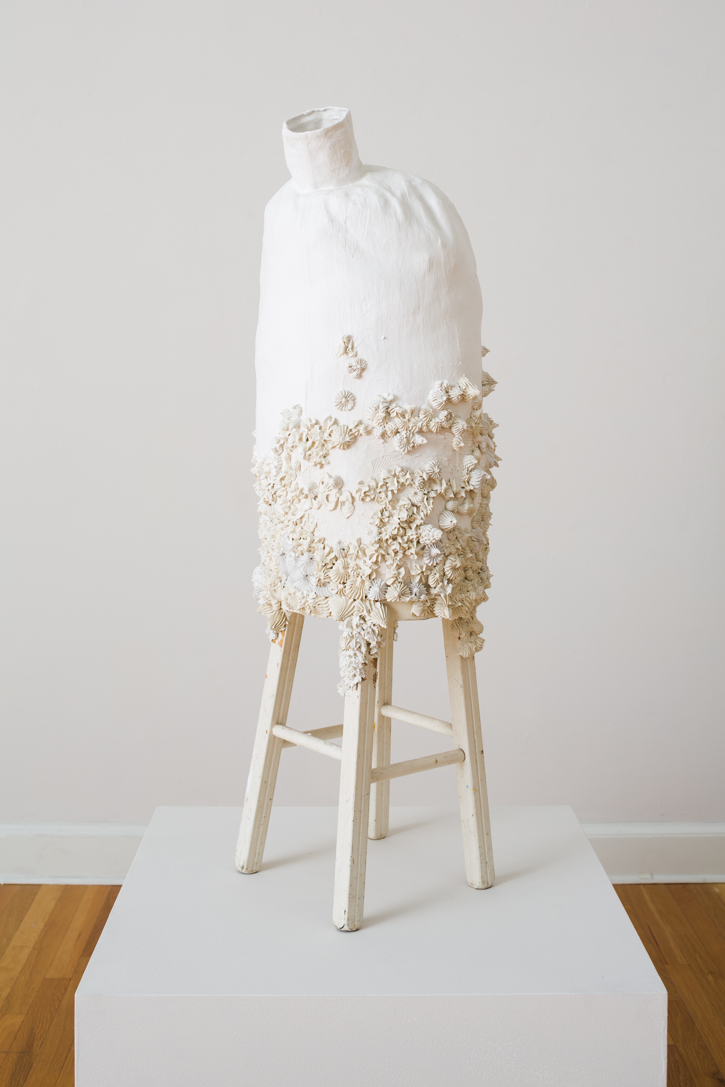 Flora Pearlinious , 2012, Installation view Hydrocal, fabric and wood 42 x 14 x 14 in. (106.68 x 35.56 x 35.56 cm)
