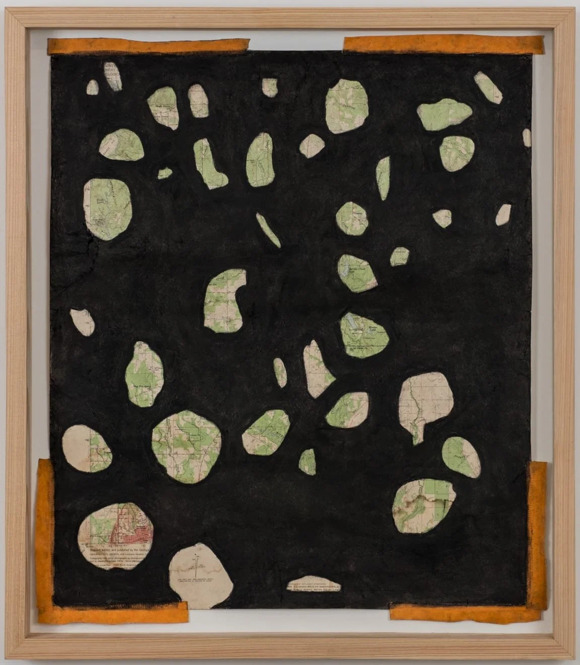    Magnetic North  , 2025 Charcoal on geologic map with orange tape 22 x 19 in. (55.88 x 48.26 cm) 