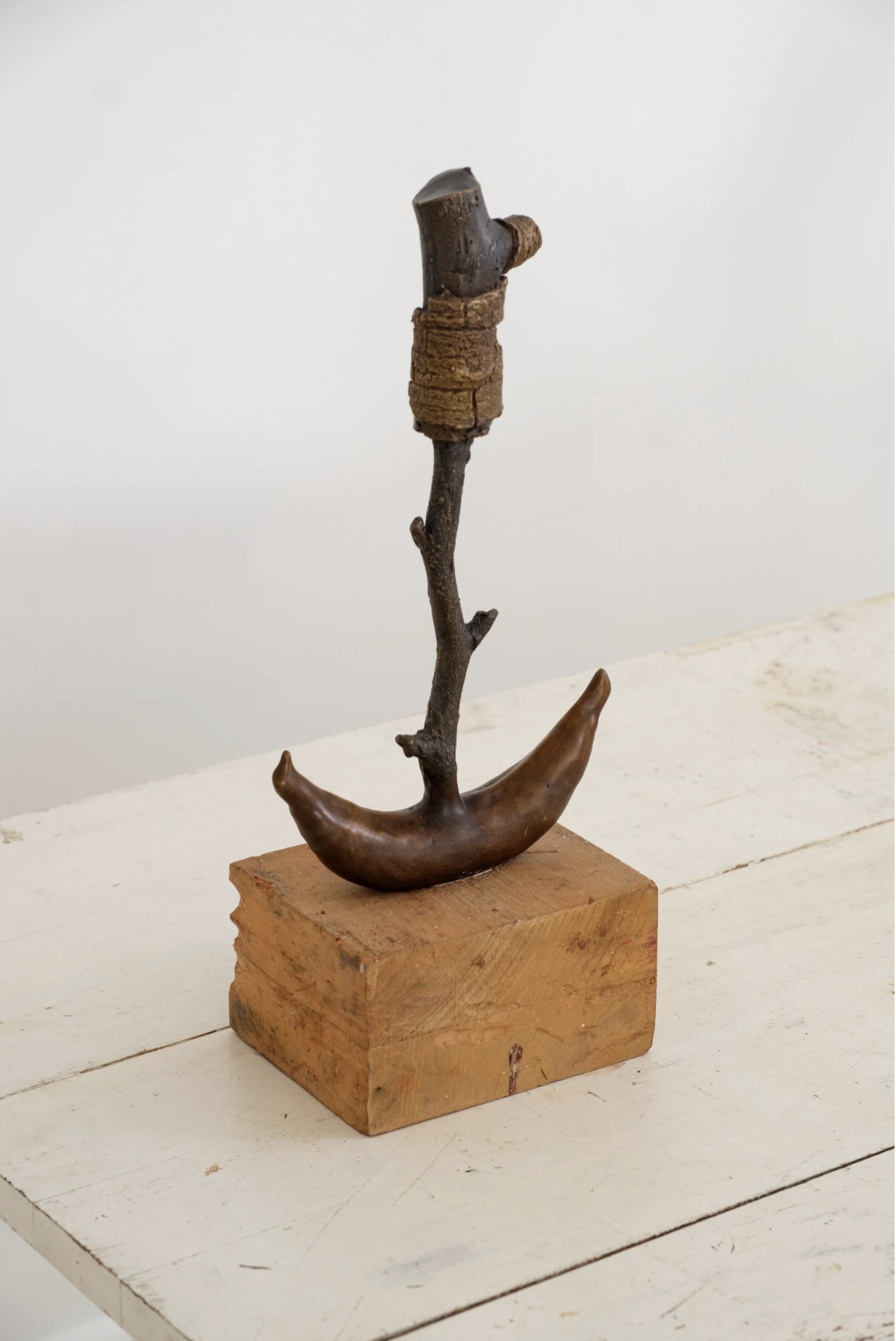    Holding Space  , 2024 Cast bronze, wooden base 14 ½ x 6 ½ in. (36.8 x 16.51 cm) 