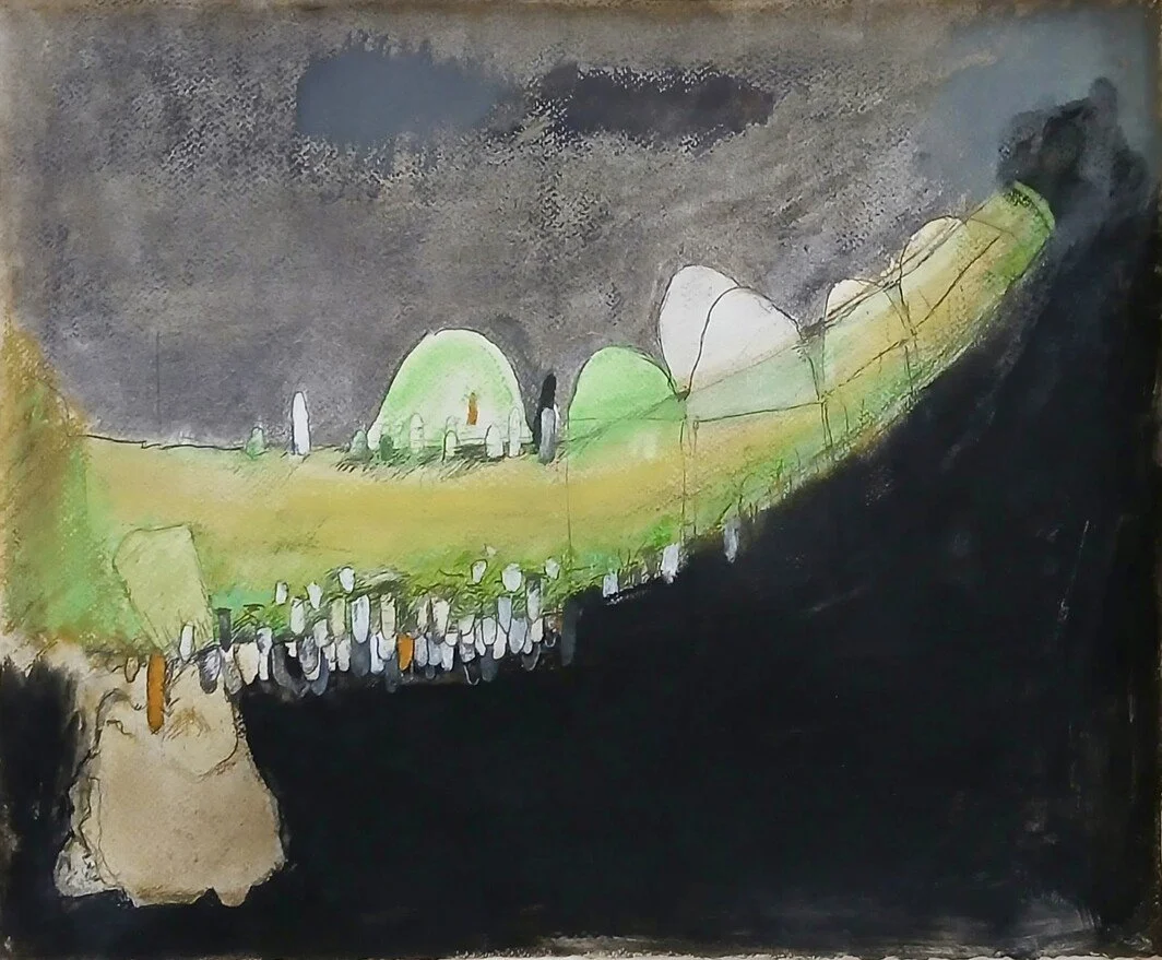    Outcrop  , 2022 Watercolor, pastel, pencil, and charcoal on paper 14 ½ x 17 ¾ in. (35.56 x 43.18 cm) 