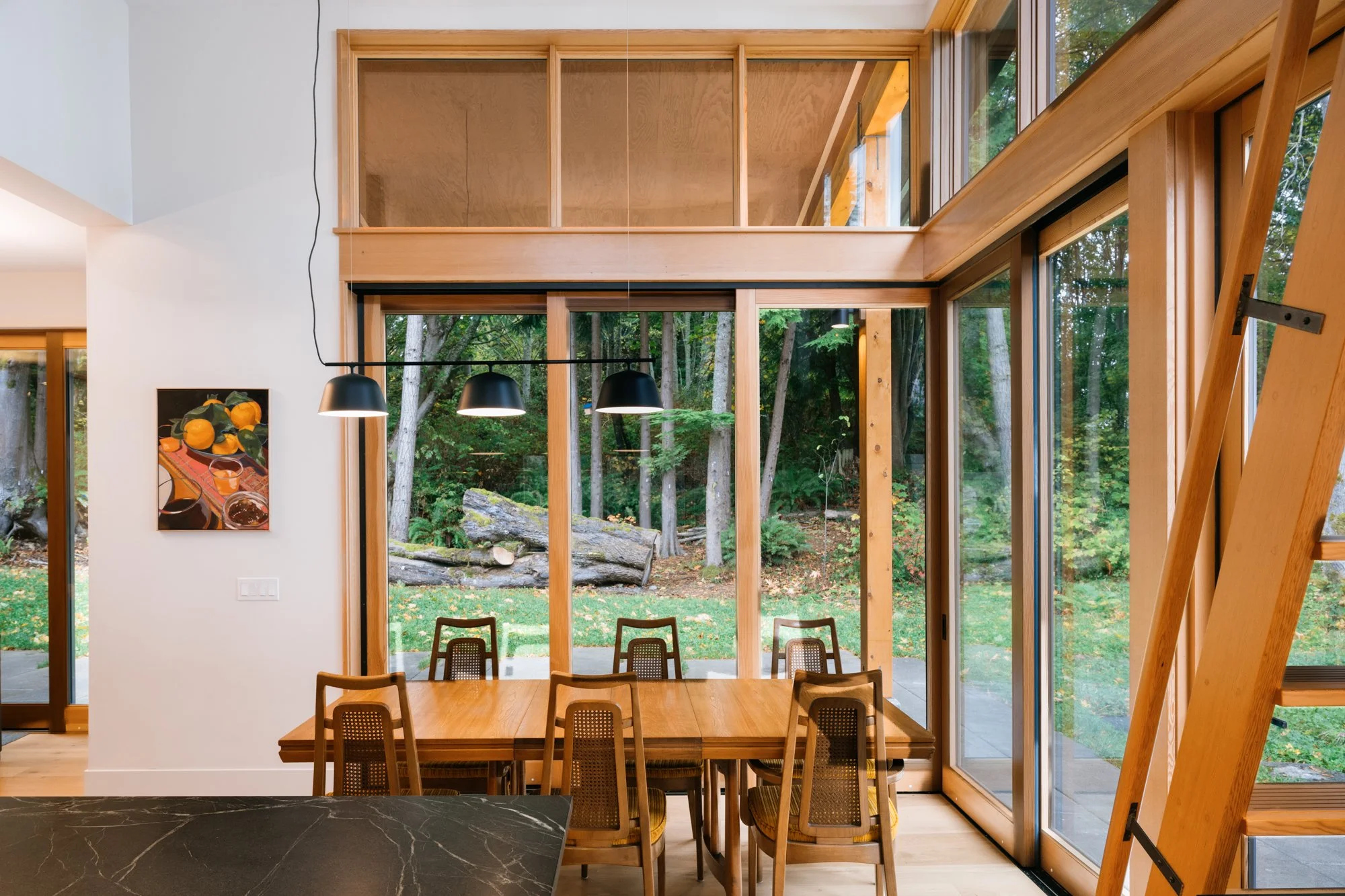 Pacific northwest home, dining room, interior, home in the trees